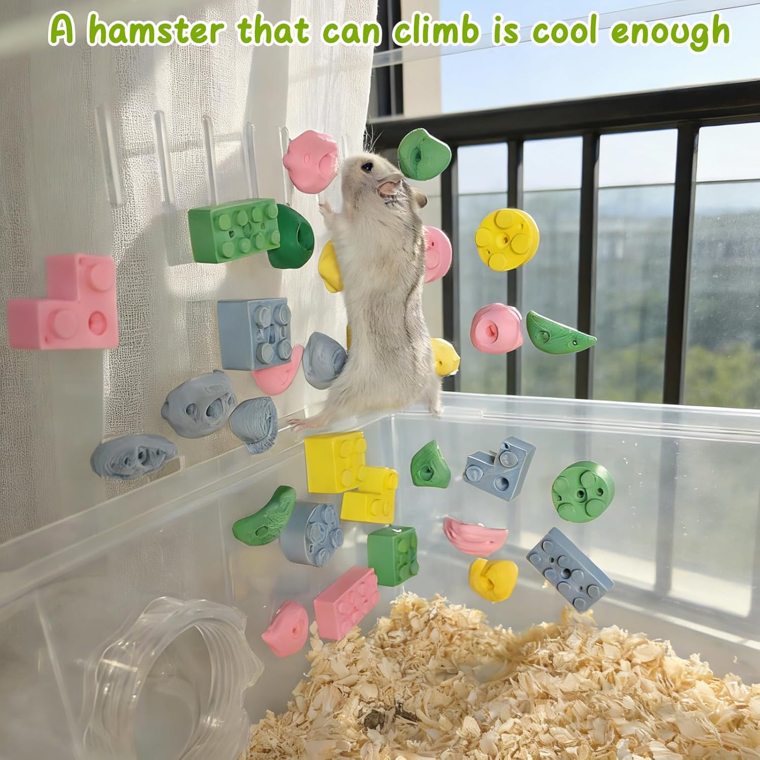 Hamster Climbing Wall Toys, DIY Colorful Rock with Traceless Adhesive, Small Animal Cage Accessories & Exercise Enrichment for Syrian, Dwarf Hamsters, Gerbils, Guinea Pigs (Random 24 pcs)