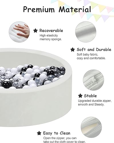 Miniatura 3 de Pozo de bolas para niños pequeños, espuma suave y redonda para interiores y exteriores, regalo ideal para niños pequeños, pelotas no incluidas (gris