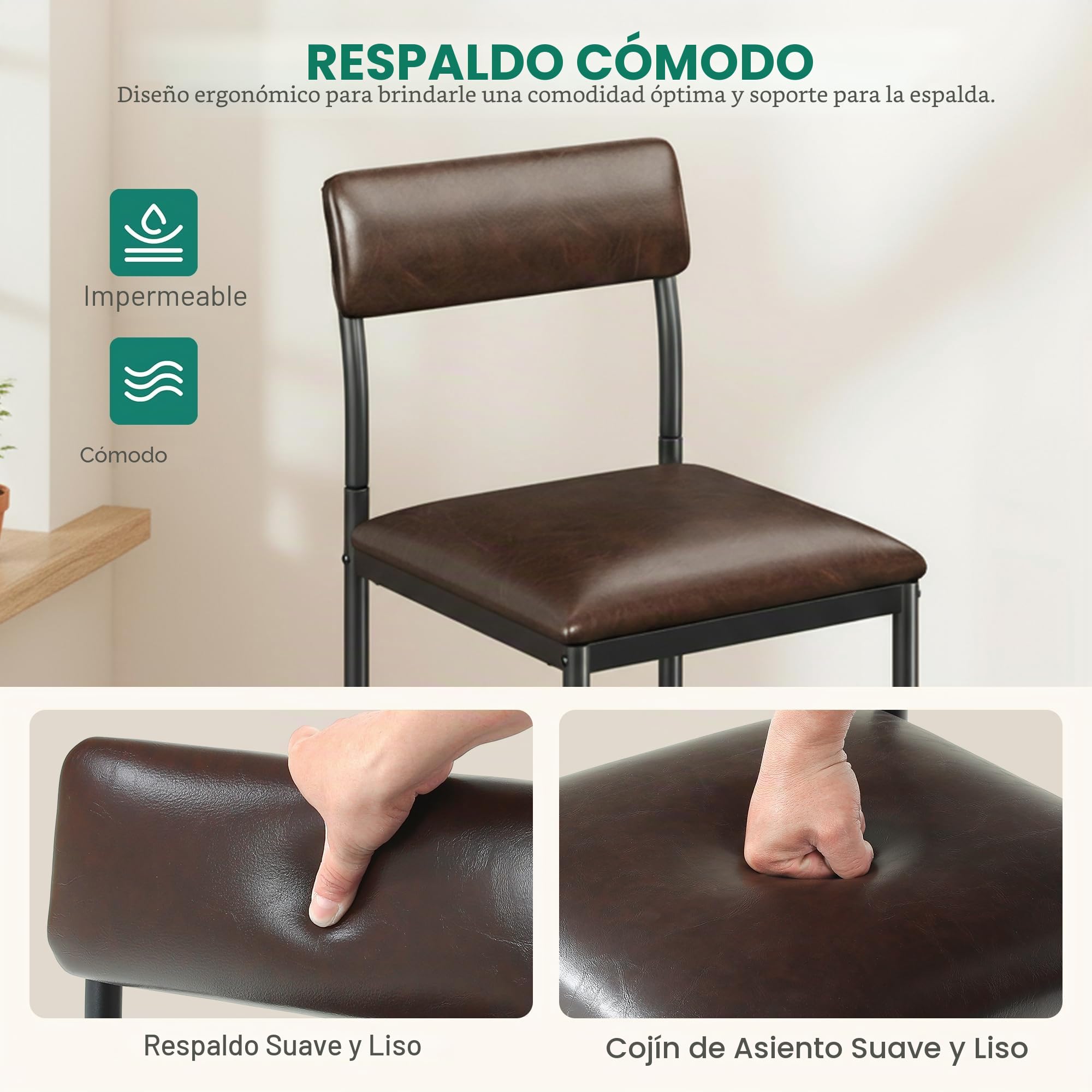 YITAHOME Juego de 2 taburetes de Bar, Asiento Alto con Asiento y Respaldo Acolchados, taburetes industriales para Cocina/Comedor, sillas de Bar con reposapiés ergonómico, Color marrón rústico | Asiento alto, taburetes industriales para cocina/comedor, sil