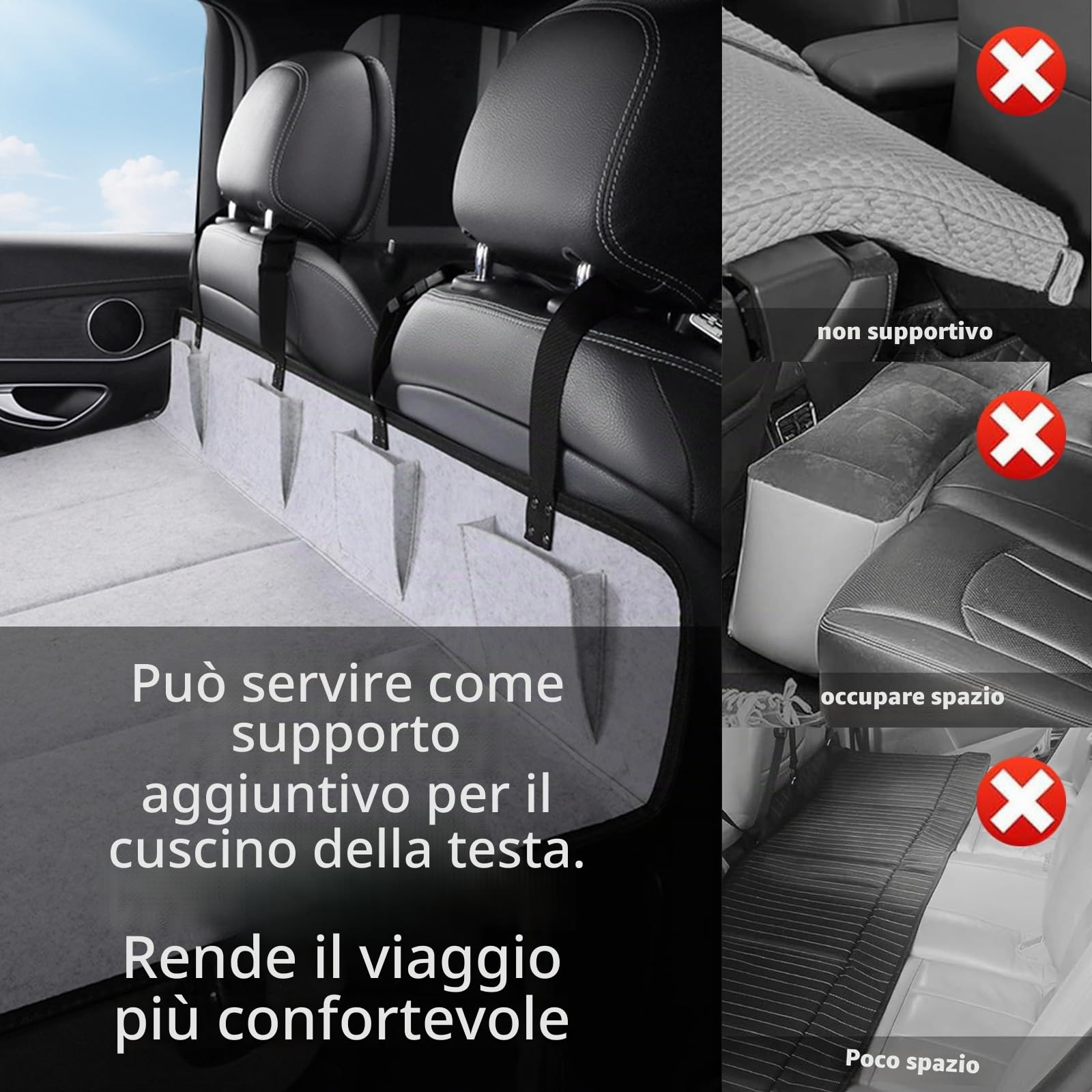 Ponte Per Sedile Posteriore Auto, Sedile Posteriore Pieghevole Per Cani Estensione Per Sediles Posteriore Autos Per Cani Per La Maggior Parte Delle Auto Suv Grigio Chiaro 125x55x2 Cm
