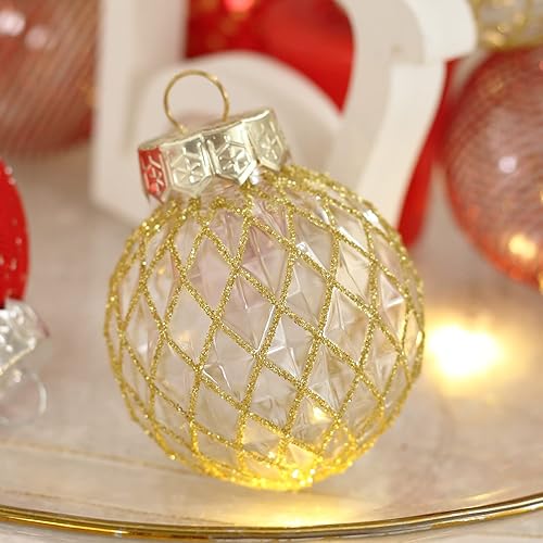 Miniatura 6 de JIALEIXI Juego de 25 adornos de Navidad plástico transparente de 236 pulgadas inastillable bolas de Navidad colgantes para decoraciones de árbol de