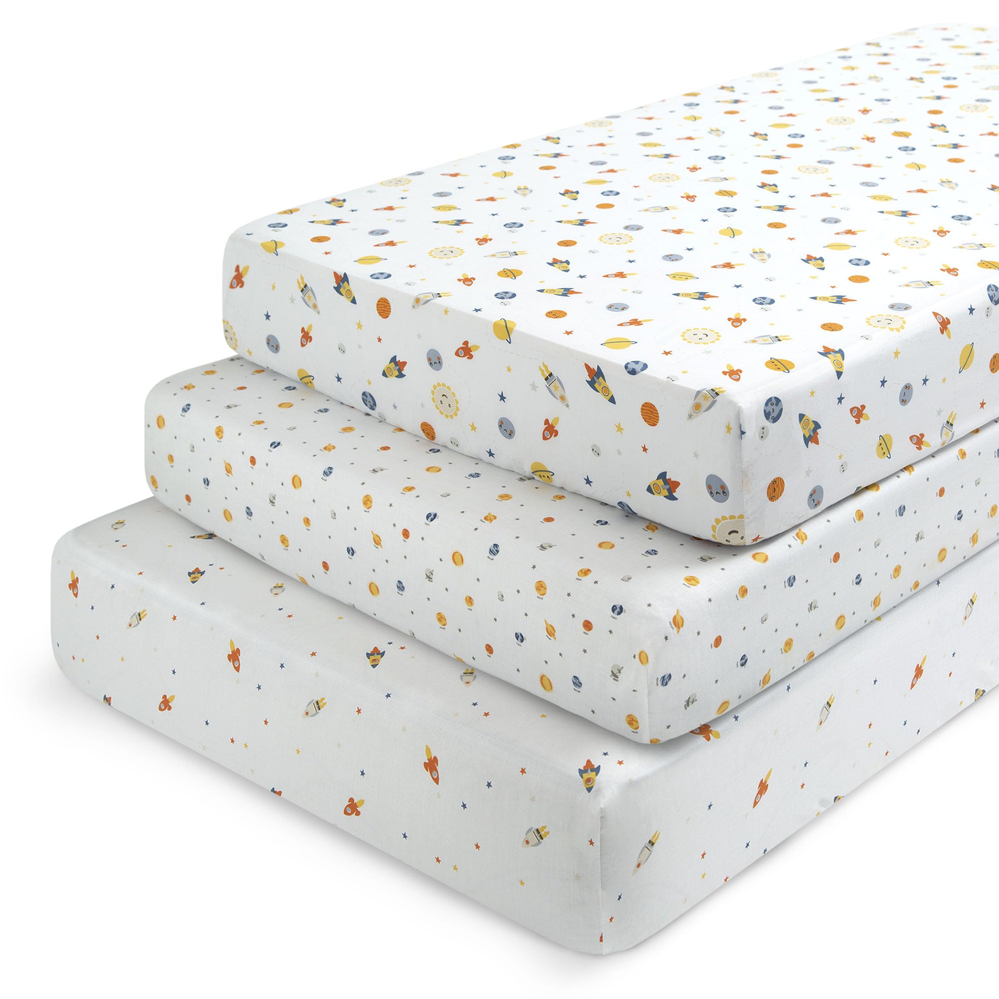 Delta Children Fitted Crib Sheets for Girls and Boys - Crib Sheet for Standard Crib and Toddler Mattresses - 28x52 Inch (Pack of 3), Space Exploration