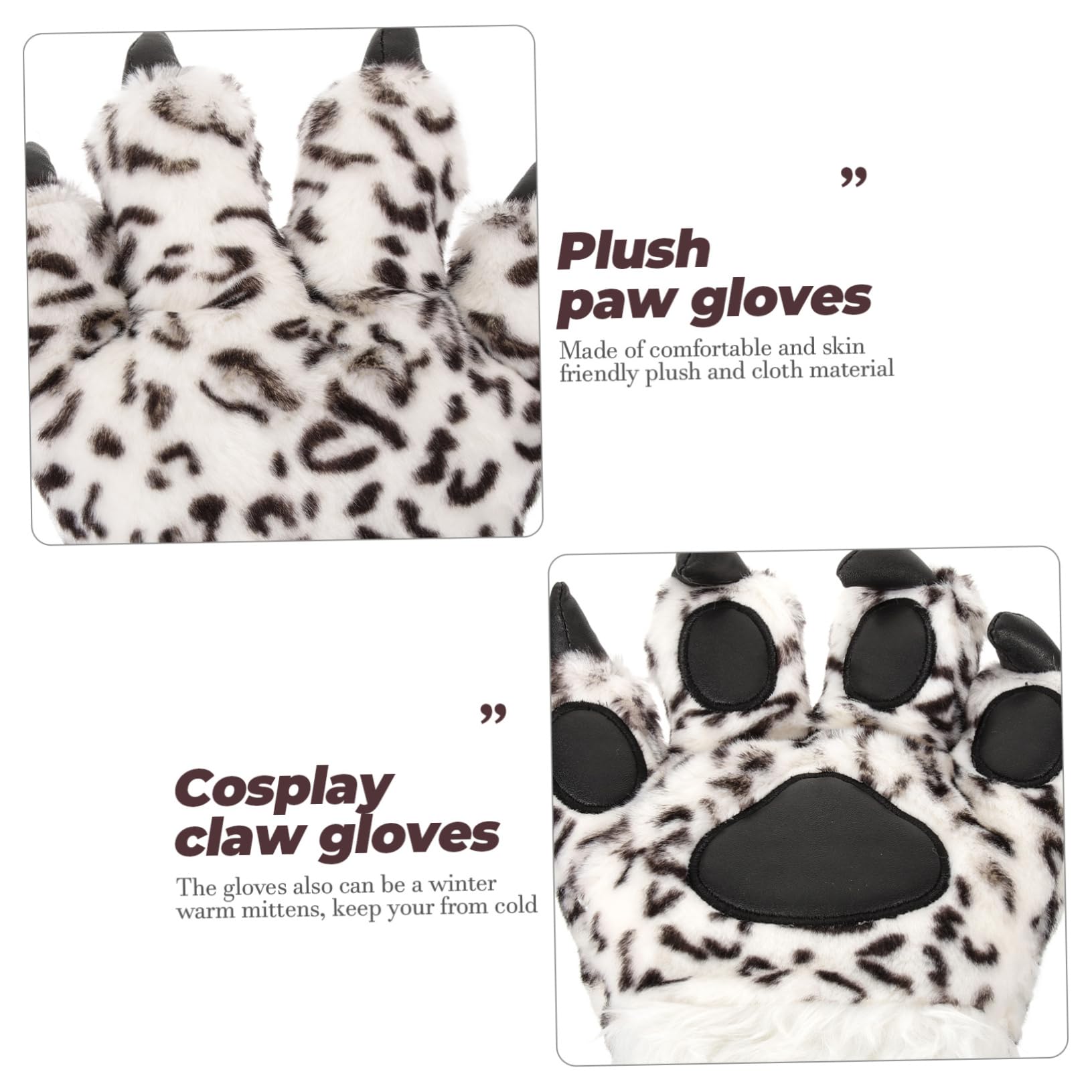 GAROZATION Plush Snow Leopard Gloves Animal Paw Gloves for Halloween Cosplay Decorative Wear