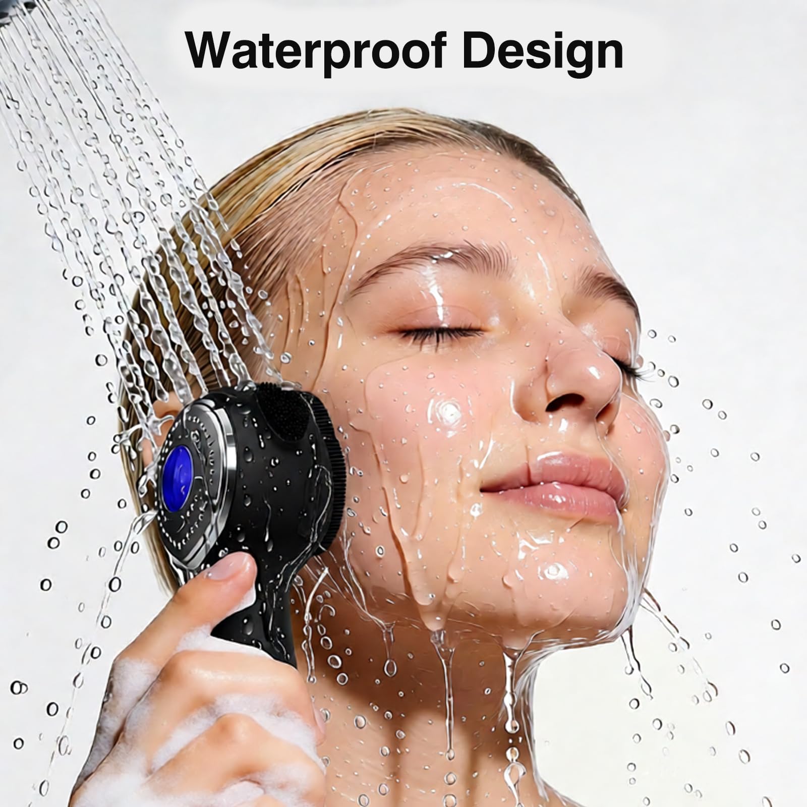 Exfoliante facial eléctrico, cepillo de limpieza facial de silicona recargable con punta de masaje térmico, limpiador facial vibrador para limpieza profunda, cepillo facial impermeable para hombres y