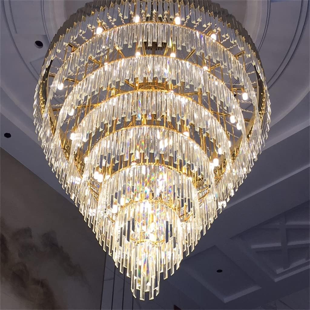 LUKEO Duplex Villa Living Room Crystal Chandelier Spiral Staircase
