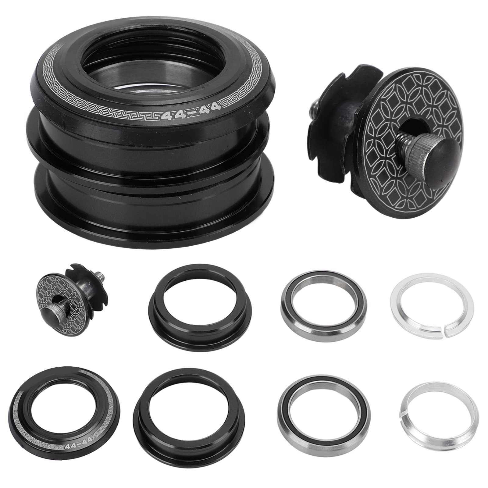 equlup Bike Headset, 44x44mm Double Bearings Bike Front Fork Stem Headset Aluminium Alloy Cycling Components Parts for Ordinary Straight Fork Tube (Black)