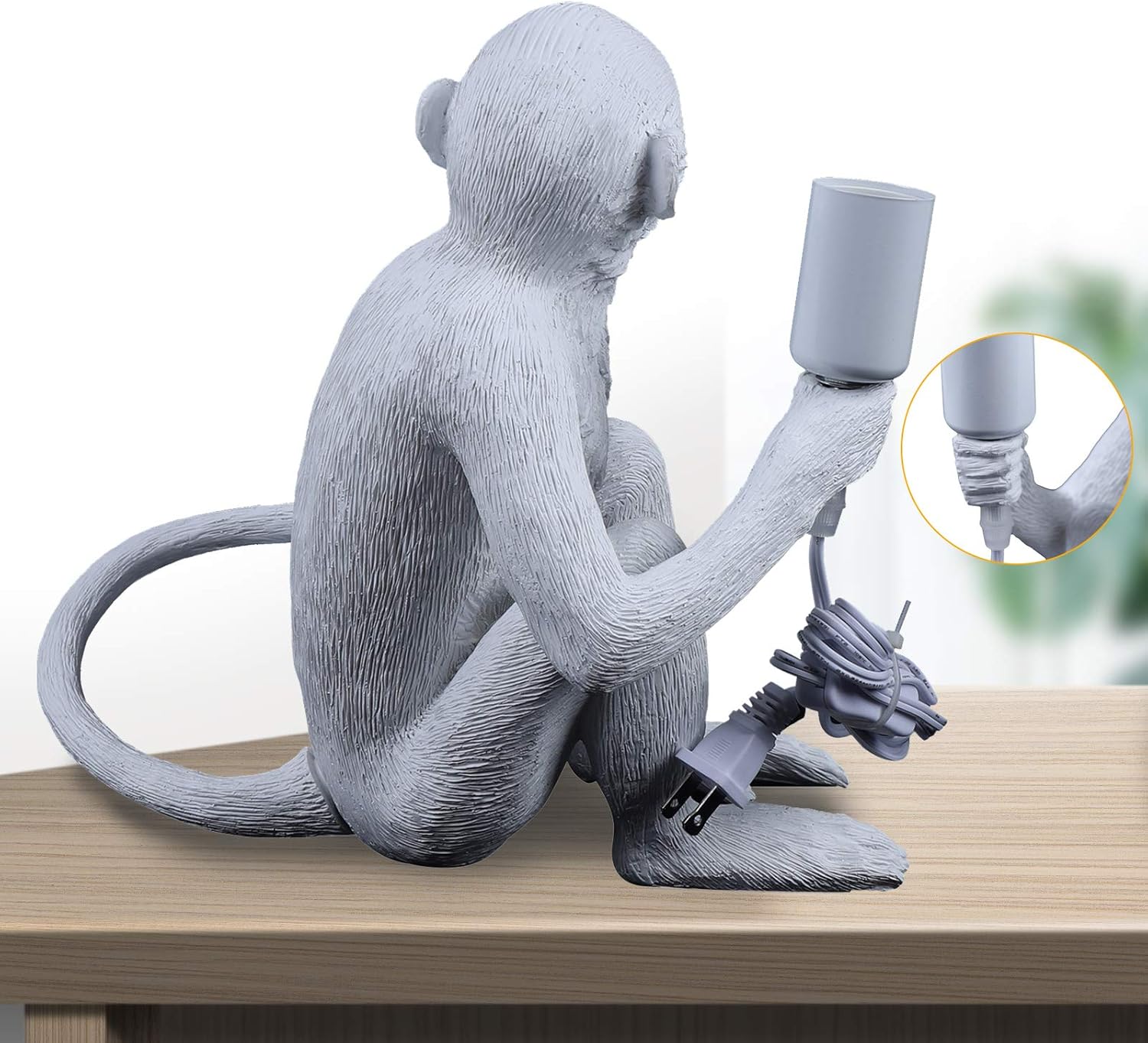 Modern Table Light, Resin Sitting Monkey Desk Lamp, Animal Bedside LED Light for Living Room, Bedroom, Kids Room, Office, College Dorm (White)