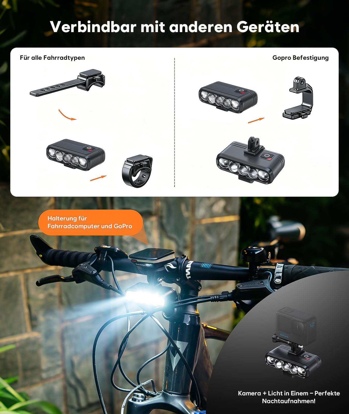 Set di luci per bicicletta con omologazione StVZO, fanale posteriore per bicicletta con funzione di luce del freno, ricaricabili tramite USB-C, impermeabilità IP65, luce anteriore e posteriore