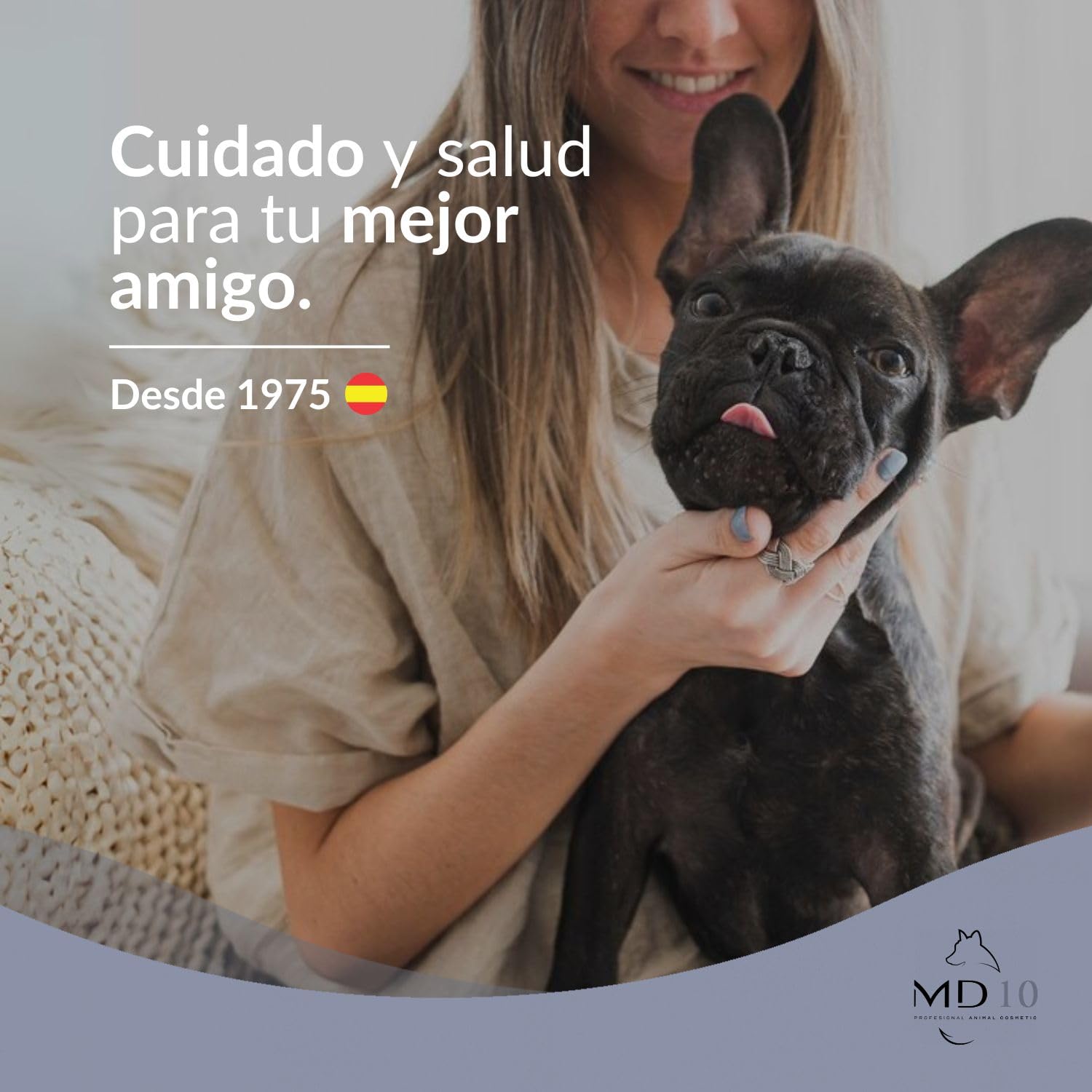 Champú para Bulldog Francés - Champú para Perros Hidratante y Dermoprotector con Vitamina D-Pantenol - Previene la Formación de Caspa - Vegano - Fabricado en España - 5 l - MD-10 COLLECTION
