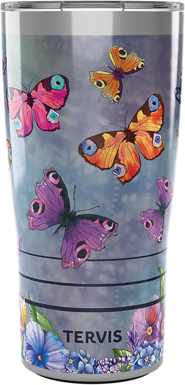 Tervis Traveler Traveler Butterfly Garden Triple Walled Insulated Tumbler Travel Cup Keeps Drinks Cold & Hot, 20oz, Stainless Steel