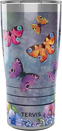 Tervis Traveler Traveler Butterfly Garden - Vaso aislado de triple pared para viaje mantiene las bebidas frías y calientes, 20 onzas, acero