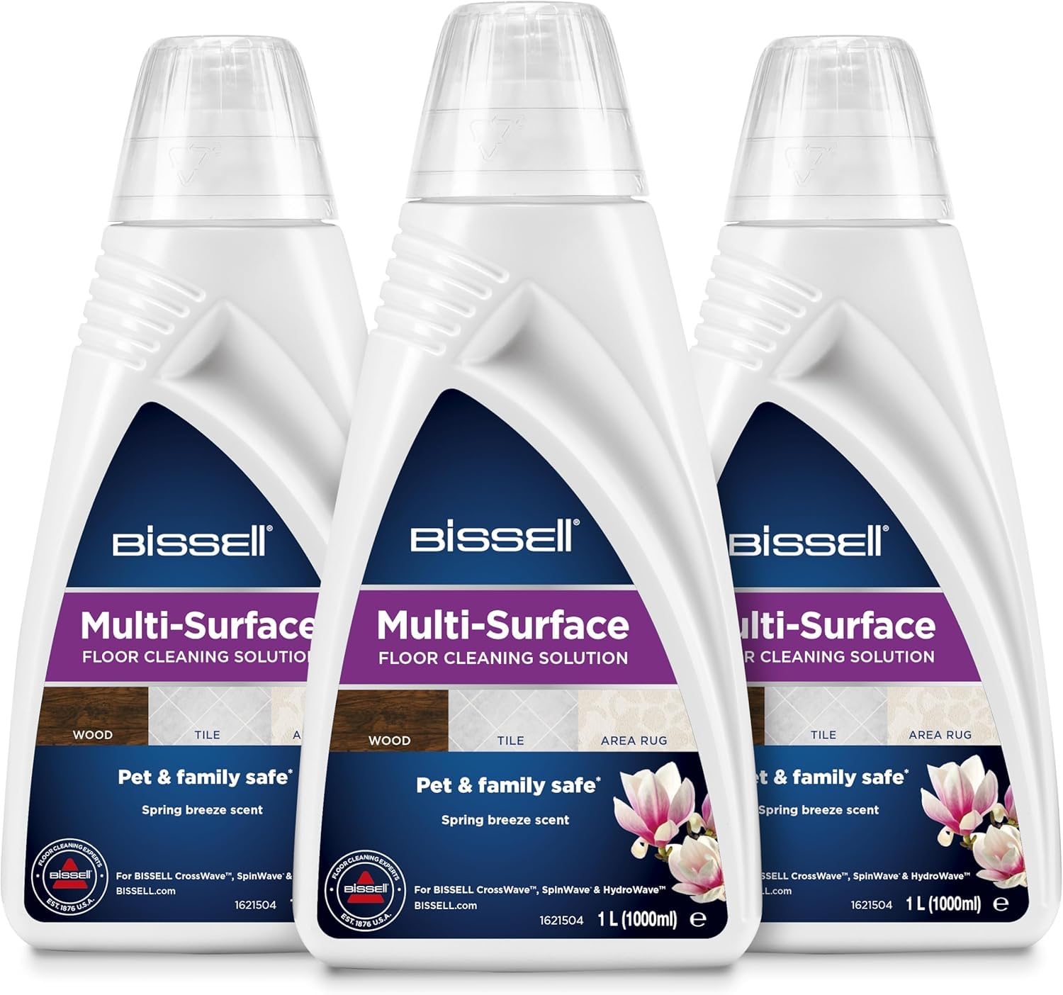 BISSELL Multisuperficie soluzione detergente per pavimenti, per BISSELL CrossWave e SpinWave, confezione da 3 x 1 L, pulizia quotidiana per pavimenti duri sigillati e tappeti, 2885