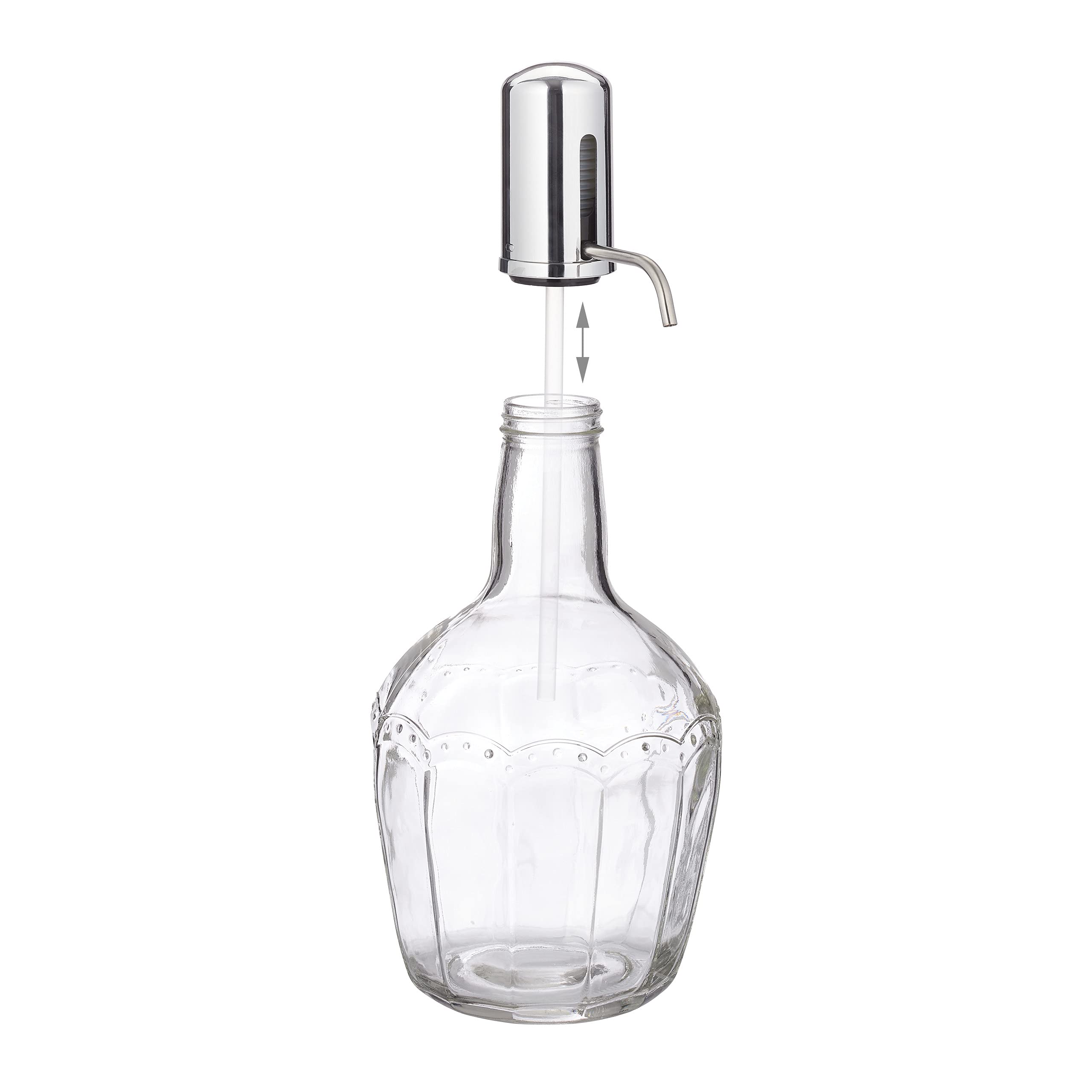 Relaxdays Dispensador de Bebidas con Bomba Manual, 6 Vasos, Garrafa Cristal con Dosificador, Volumen 2,4 L, Transparente