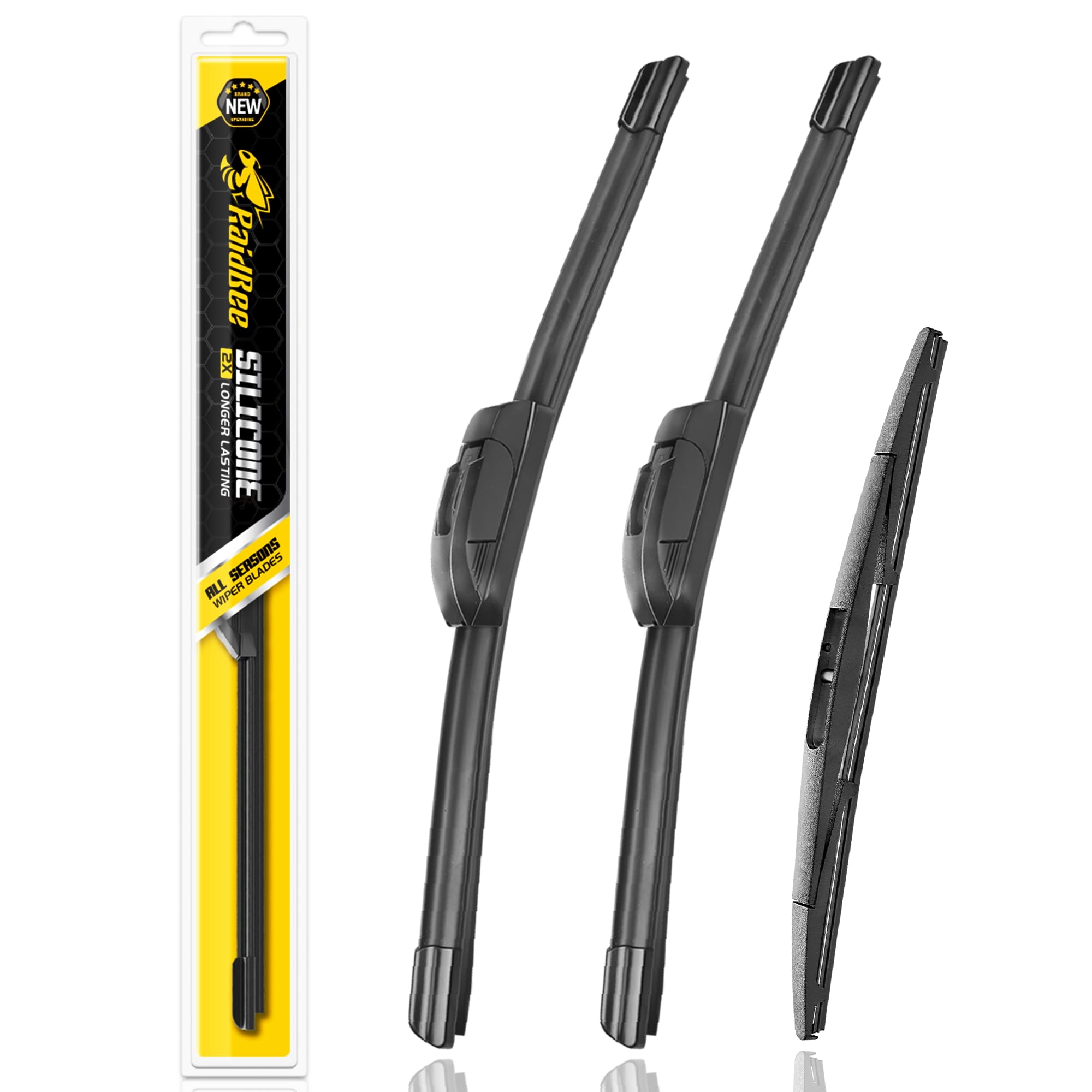 Raidbee® Silicone Windshield Wiper blades 3 pack Replacement for Jeep Wrangler 2023 2022 2021 2020 2019 2018 All-Season Silicone Windshield Wipers 16" 16" 12"