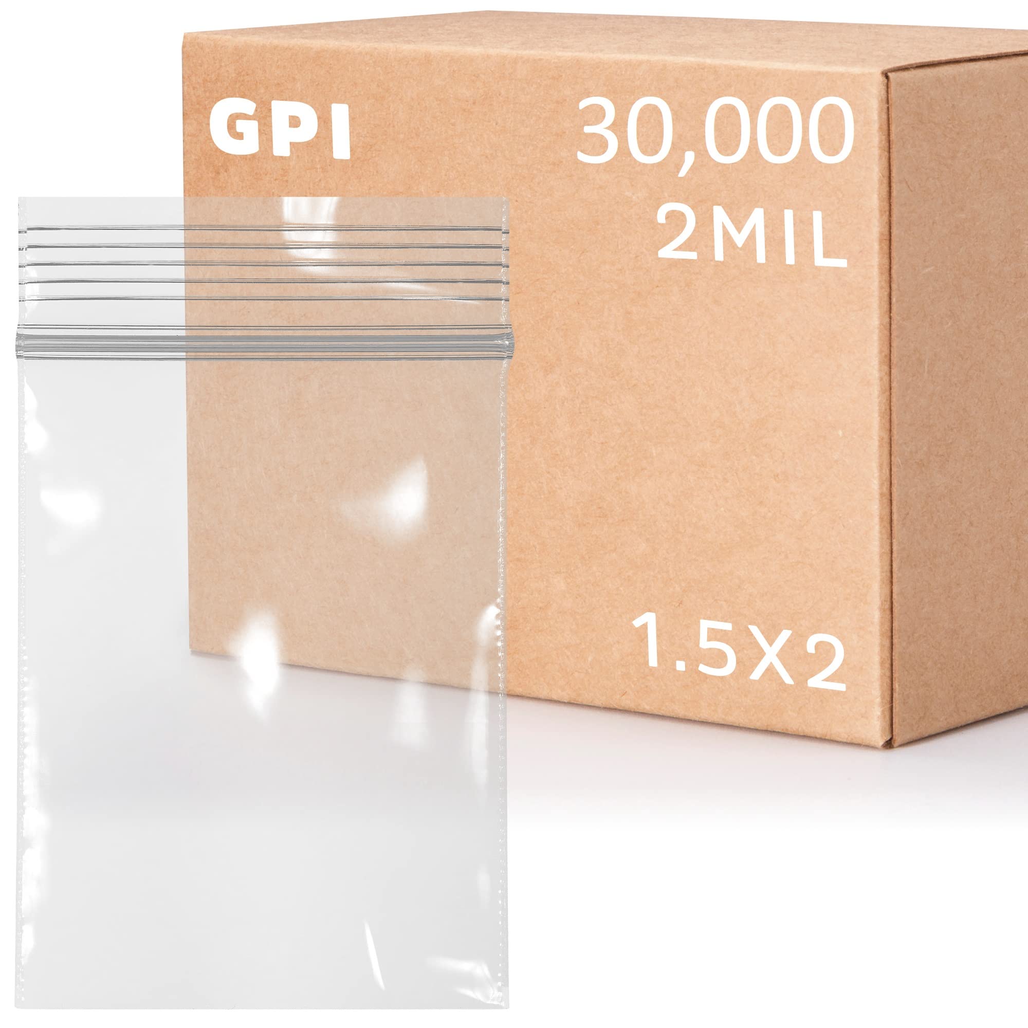 Clear Plastic Reusable ZIPLOCK Bags - Bulk GPI Pack of 100 1.5" x 2" 2 mil Thick Strong & Durable Poly Baggies with Resealable Zip Top Lock for Travel, Storage, Packaging & Shipping.