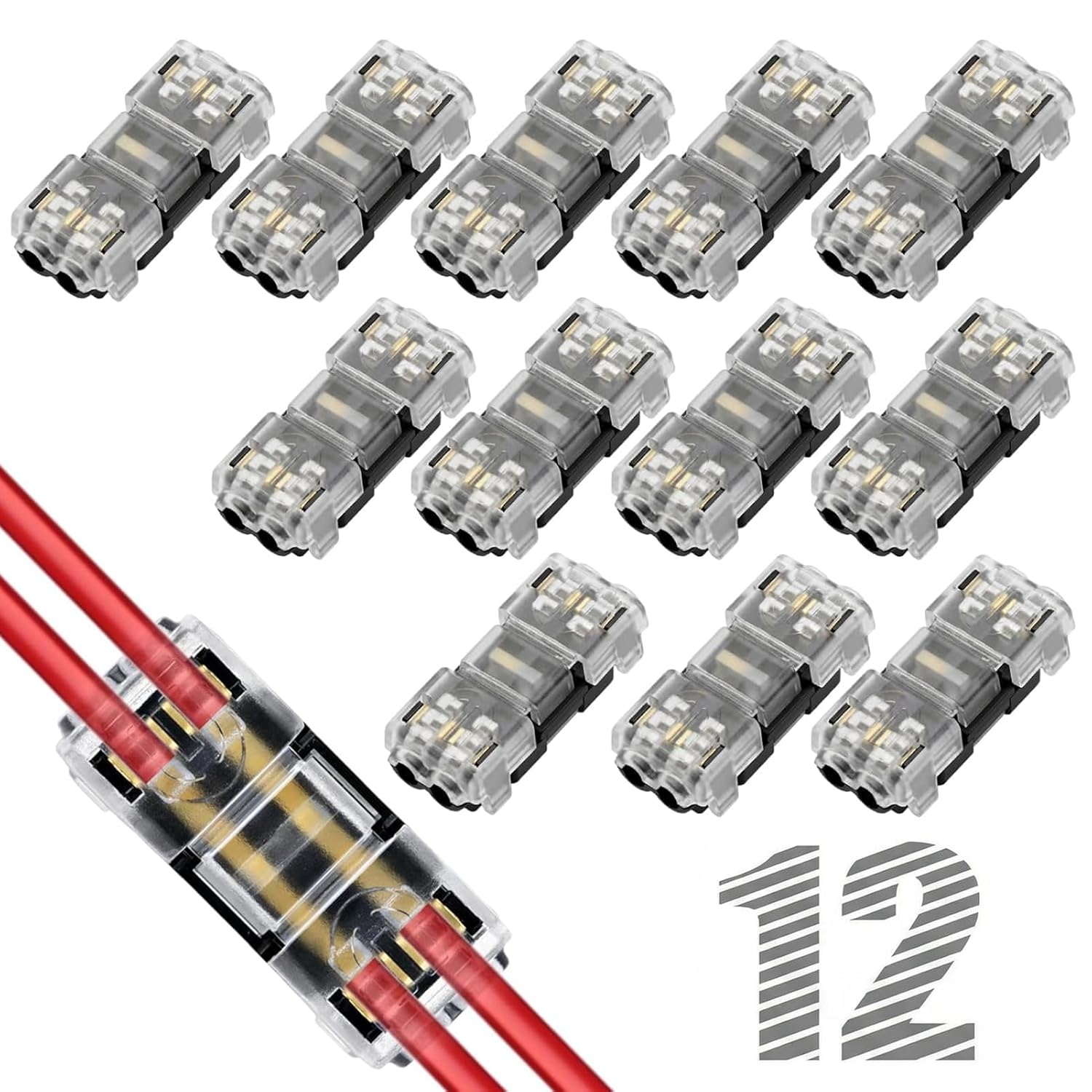 Low Voltage Wire Connectors, 2 Pin Quick Solderless Wire Splice Connectors, 2 Way I Type Wire Tap Connectors for 20-24 AWG Solid/Stranded Wire, Small Automotive & LED Wiring Connector (20 Pcs)