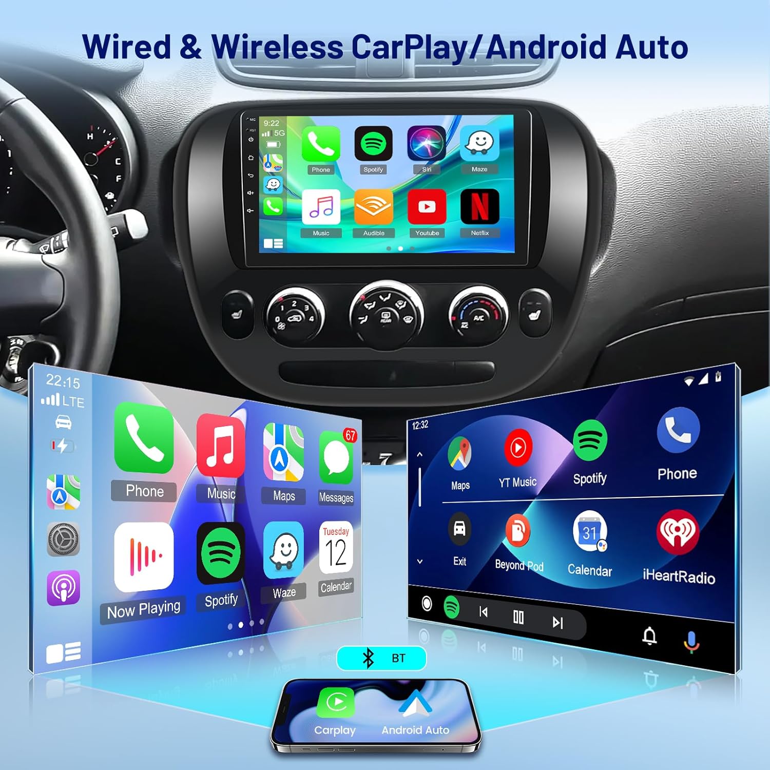 [4+64] Volxcereo Car Radio for Radio for Kia Soul 2014 2015 2016 2017 (Manual A/C), 9 inch Android Touchscreen Stereo with Carplay, Android Auto, GPS, WiFi, Bluetooth, SWC, DSP, FM/RDS