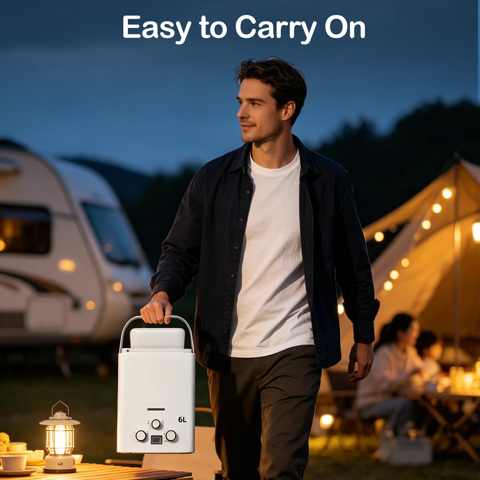 Durchlauferhitzer 6l, 12KW Durchlauferhitzer Gas Tragbarer Wohnmobil Camping Mobiler Warmwassergerät mit Griff und Duschkopf für Außendusche Garten Camping Dusche Caravan 40x30x13cm
