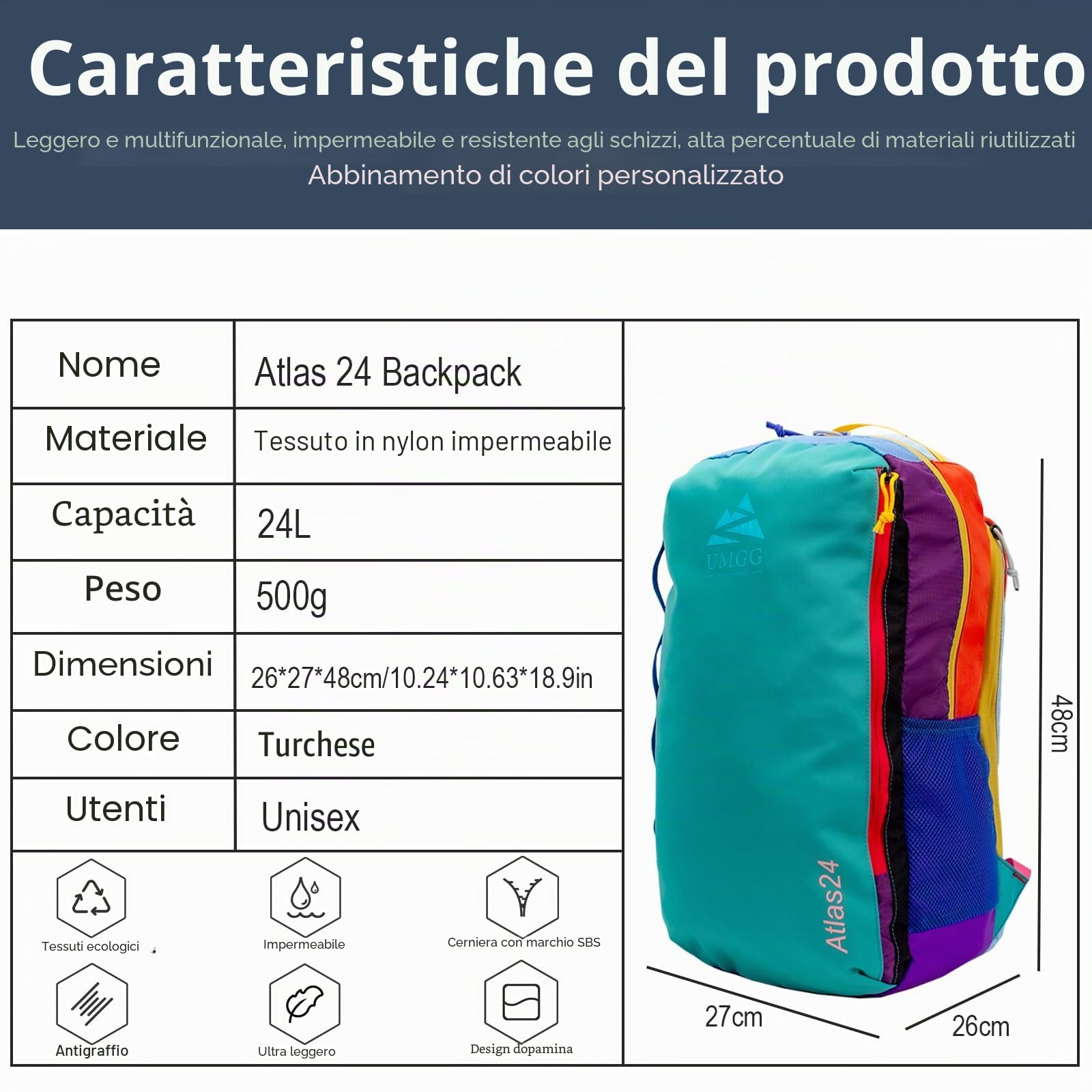 24L Zaino Leggero da Trekking, Impermeabile Zaino da Viaggio per Donne e Uomo, verde
