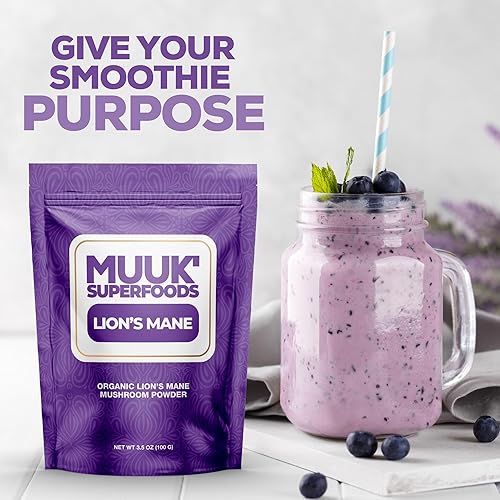 Miniatura 5 de MUUK' SUPERFOODS  Polvo de hongo de melena de león orgánico puro  Impulso cerebral, fabricado en Estados Unidos  3.5 oz (100 g), 60 porciones
