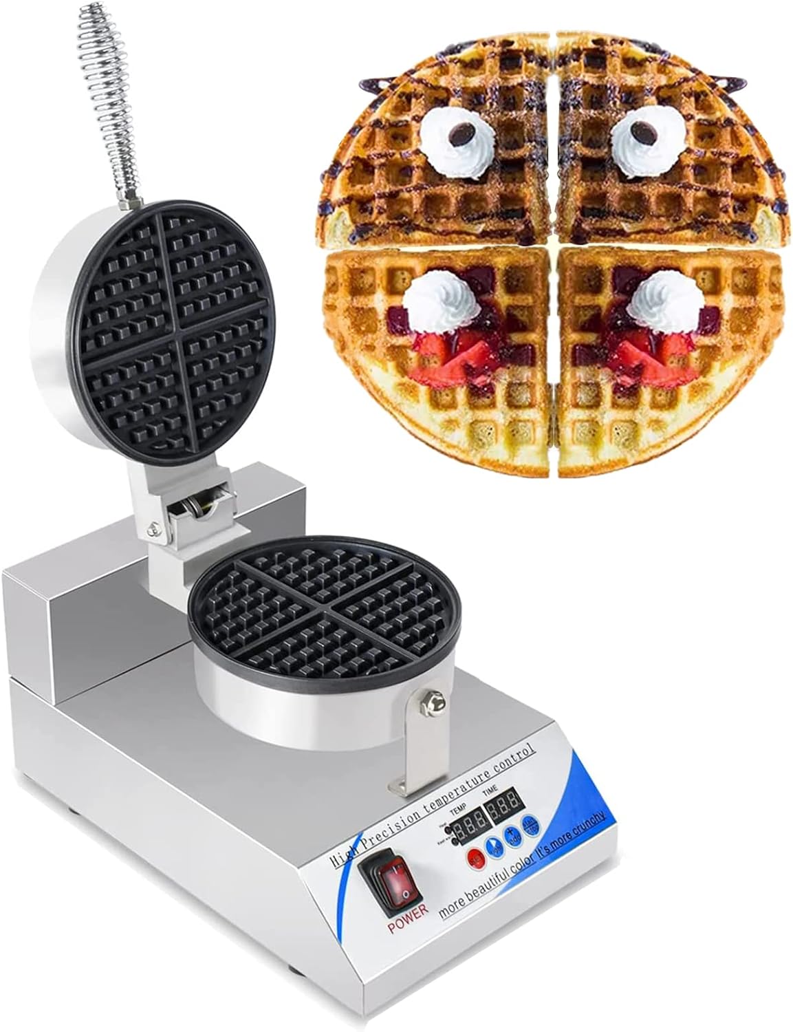 Commercial Belgian Waffle Irons Electric Pancake Maker Machine Non-Stick with Removable Plates and Intelligent Led Temperature for Bakeries Snack Bar Family Ordinary