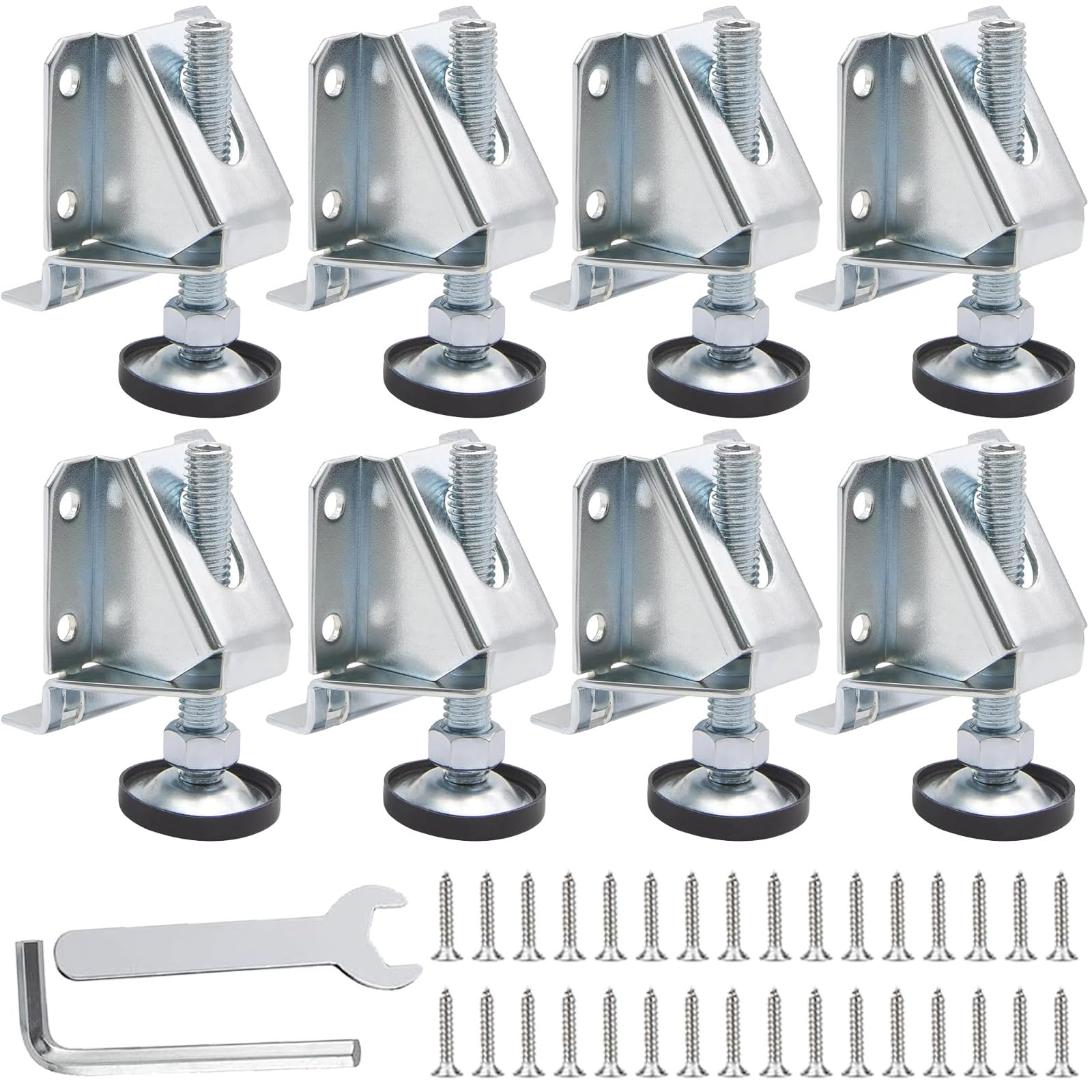 8 Pcs M10 Adjustable Furniture Legs with 32 Screws, 1 Wrench, 1 Hex Tool, Lifting Leveler with Lock Nuts