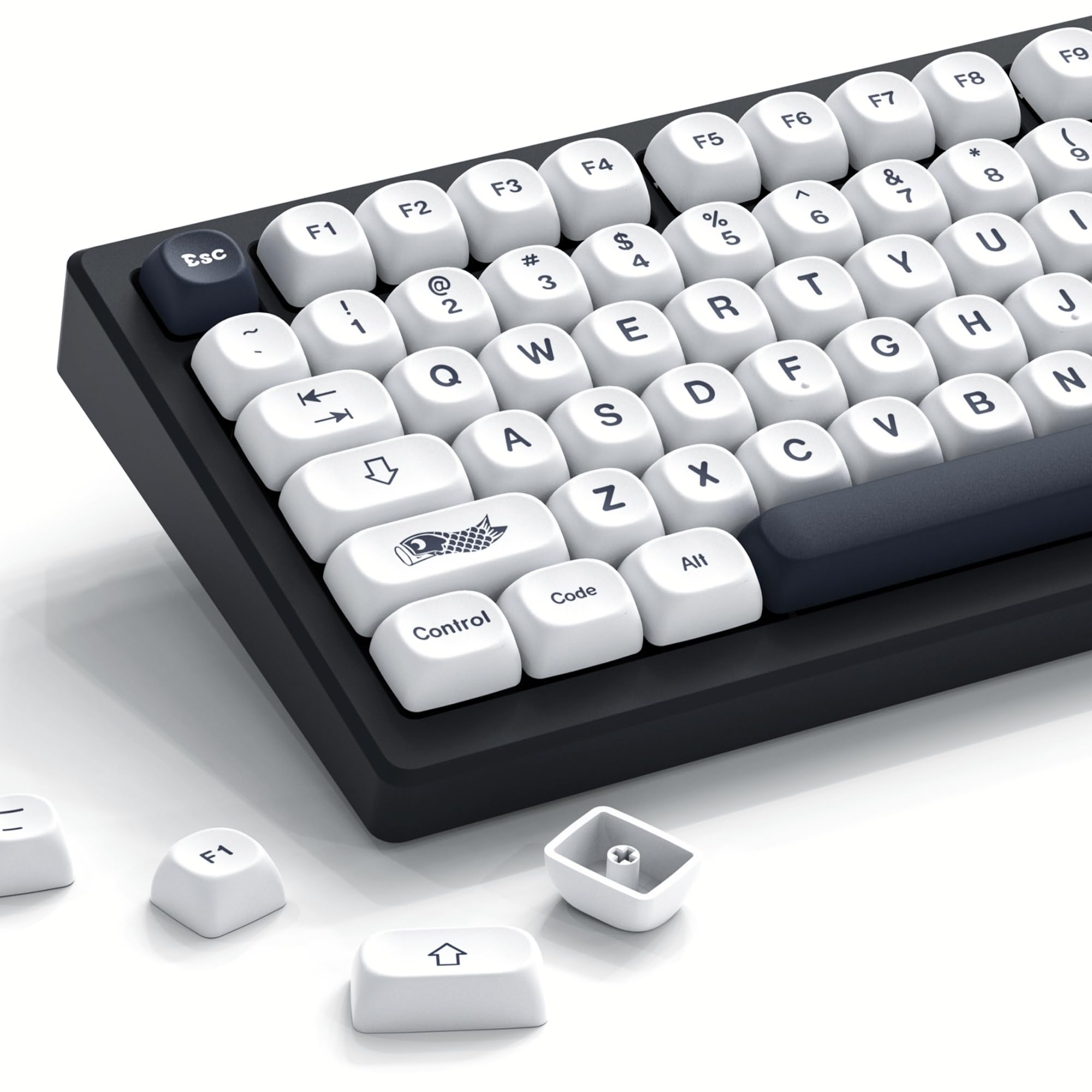 Womier Japanese MOA Keycaps, PBT Keyboard Keycaps for Mechanical Keyboard, Custom Cute White Key caps Dye-Sublimation for 60% 65% 75% 100% Percent Cherry MX - White and Black