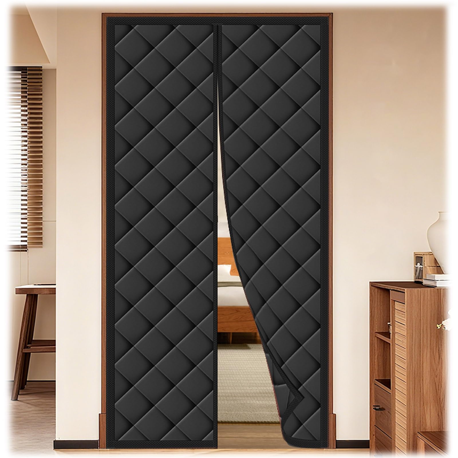 Rideau de porte thermique magnétique noir 120x220 cm pour balcon et salon