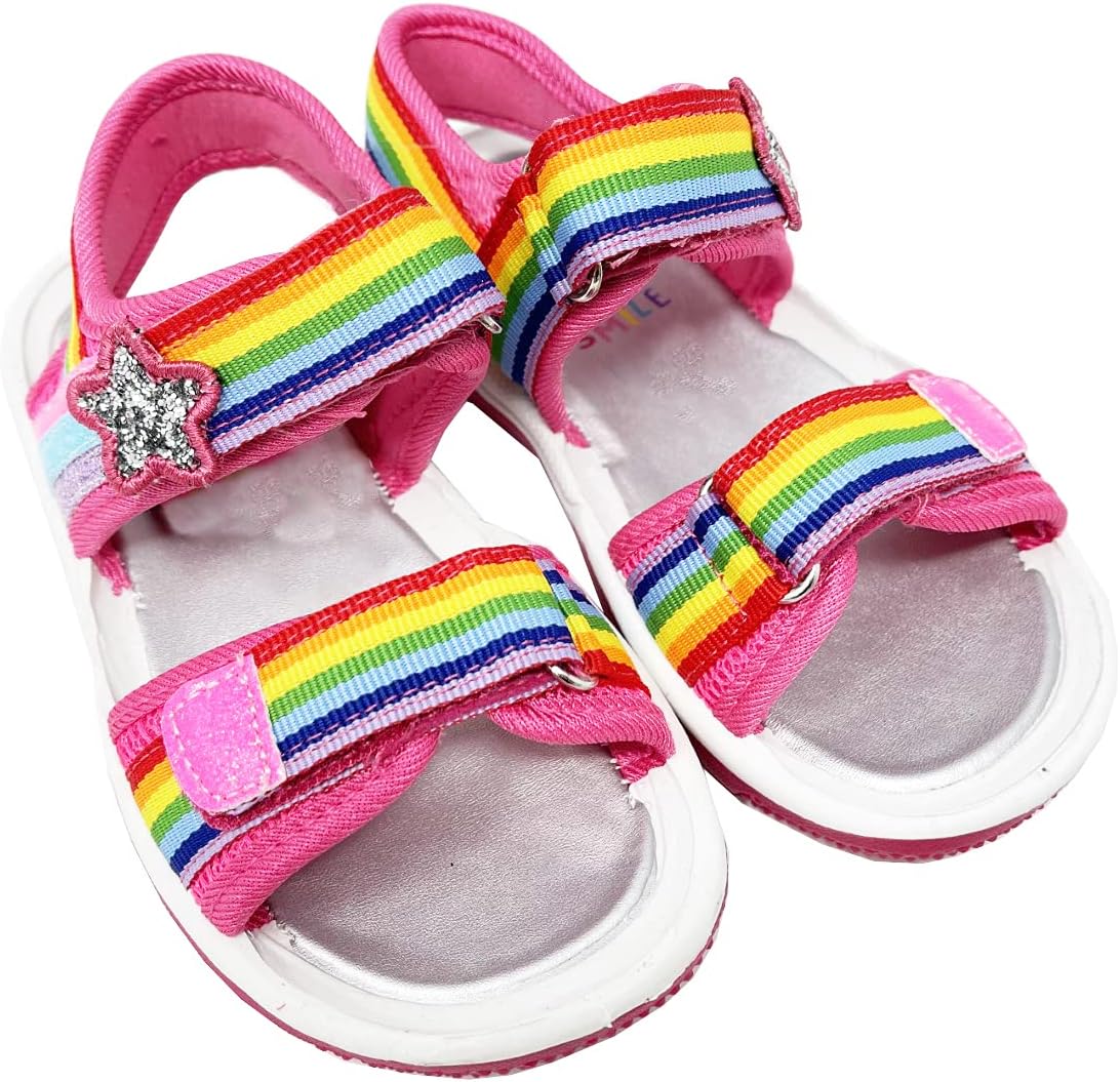 HTUK Girls Sandals Kids Summer Sandals Girls Rainbow Sandals Glitter Sandals UK Size 7-1 (UK Child 7)