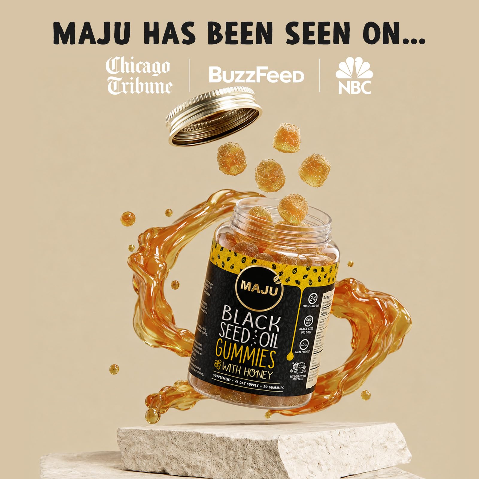 MAJU's Black Seed Oil Gummies with Honey 90ct, 500mg BSO Gummy, Black Cumin Seed Nigella Sativa Oil, Cold-Pressed, Potent Formula, 90ct — Amazon image 6