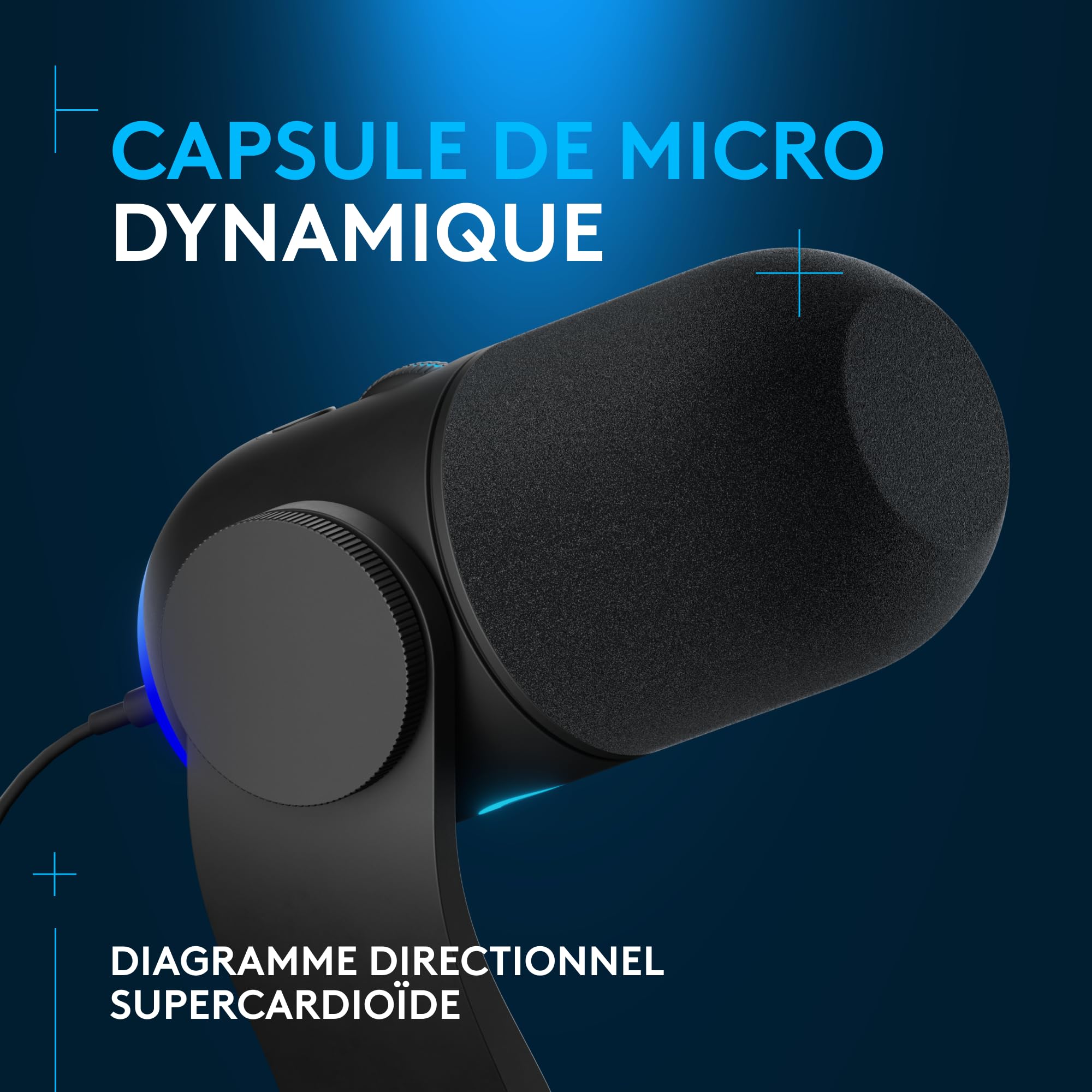Logitech G Yeti GX Microphone Gaming RVB Dynamique avec LIGHTSYNC, USB prêt à l’Emploi pour Streaming, supercardioïde, pour PC/Mac - Noir