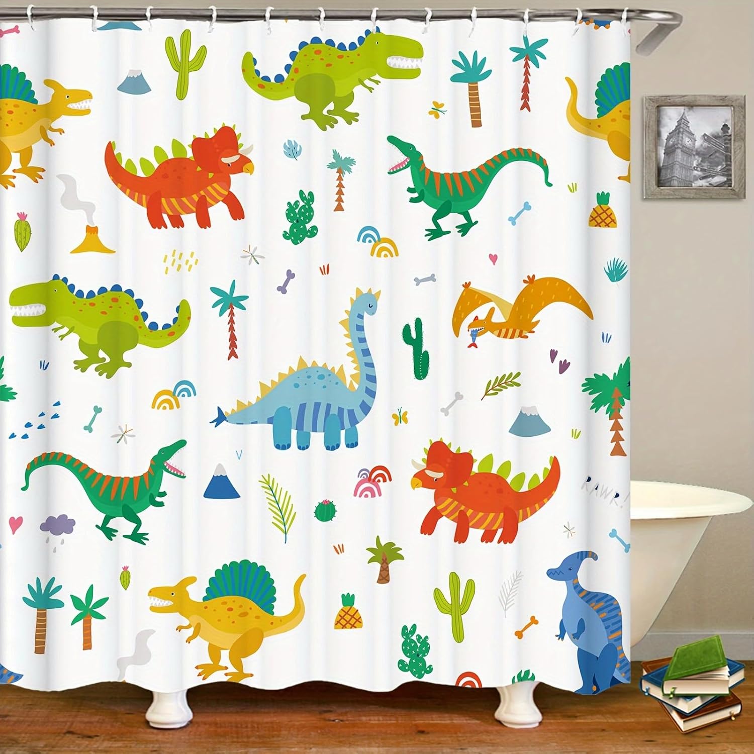 DDSDUDES Dinosaur Bathroom Shower Curtain Set, Funny Dino