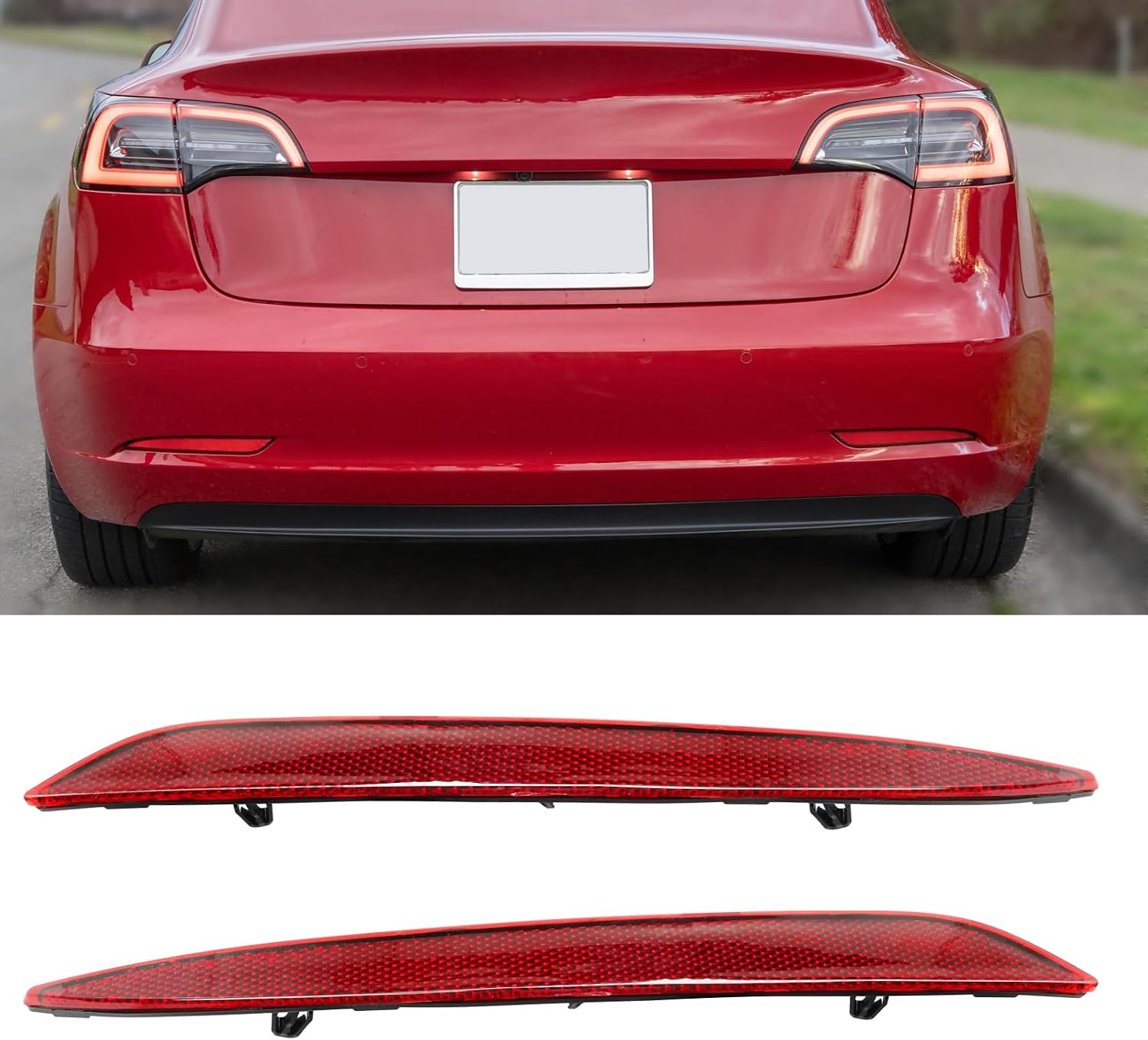 Jaronx Compatible with Tesla Model 3 Rear Bumper Reflector 2017 2018 2019 2020 2021 2022 2023, Left & Right Back Bumper Reflector Replacement Side Marker Light Cover for Tesla Model 3 1077406 1077407