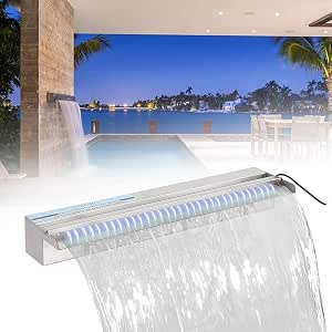 Déversoir Cascade Pour Piscine/étang - 45 Cm INOX 304 Avec LED RVB - Fontaine à Lame D'eau Avec Télécommande
