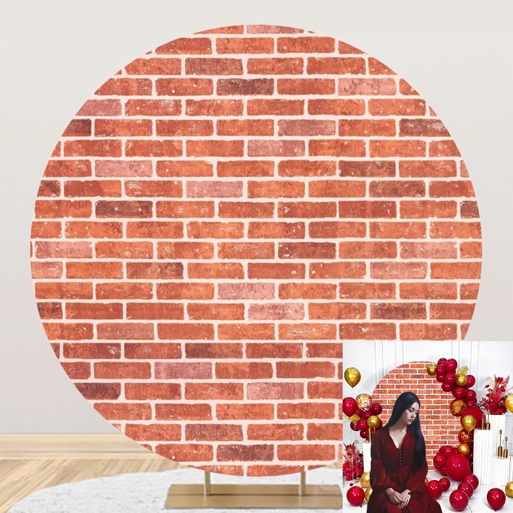 OERJU Red Brick Round Backdrop Cover Vintage Red Brick Wall Backdrops for Photography Wedding Birthday Bridal Baby Shower Party Decoration Circle