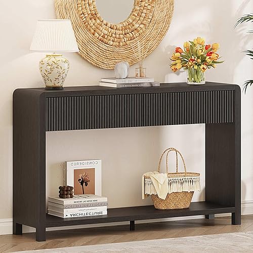 Miniatura 9 de FATORRI Mesa consola para entrada, moderna mesa de sofá con 2 cajones para sala de estar, mesas de pasillo de madera y mesas de sofá detrás del sofá