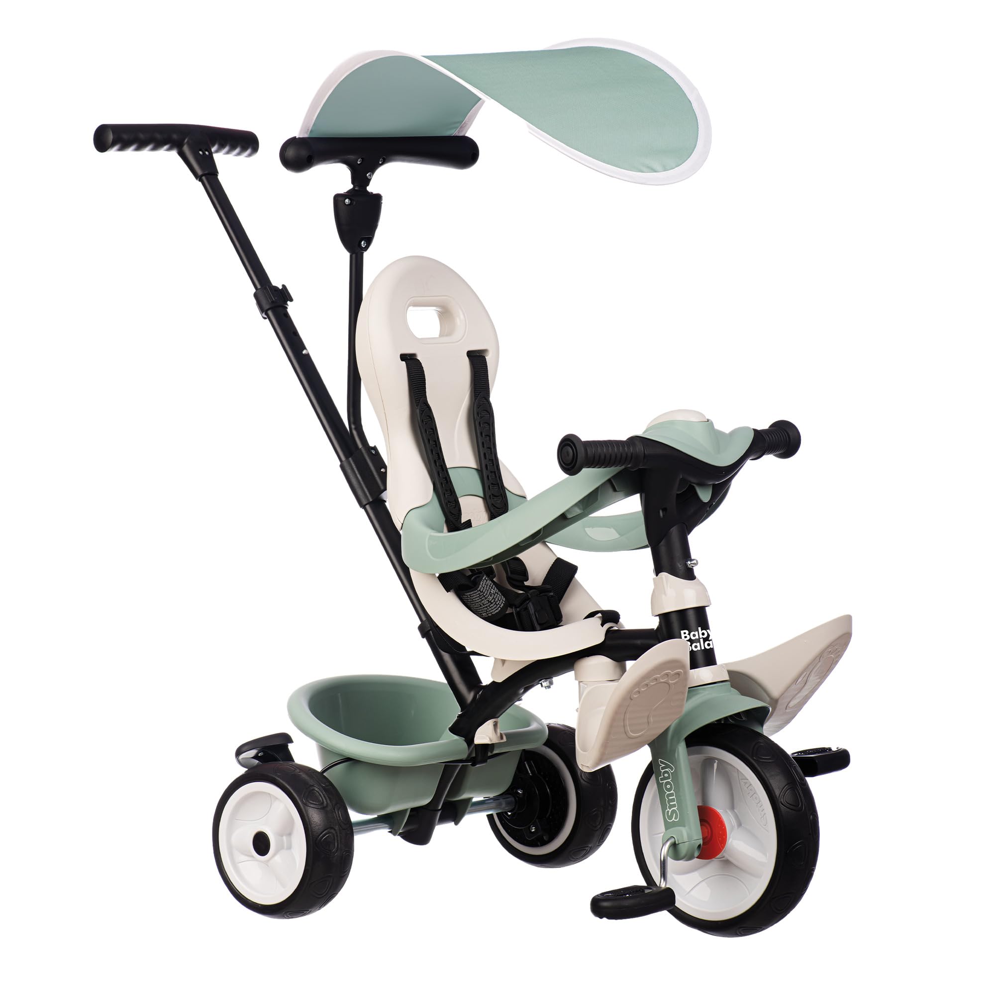 Smoby Life - Tricycle Baby Balade - Evolutif 3 en 1 - Poignée Parentale Réglable - Frein de Parking - Pare Soleil Anti-UV - Matière Recyclée - A Partir de 10 Mois Jusqu'à 3 Ans - Fabrication Espagnole