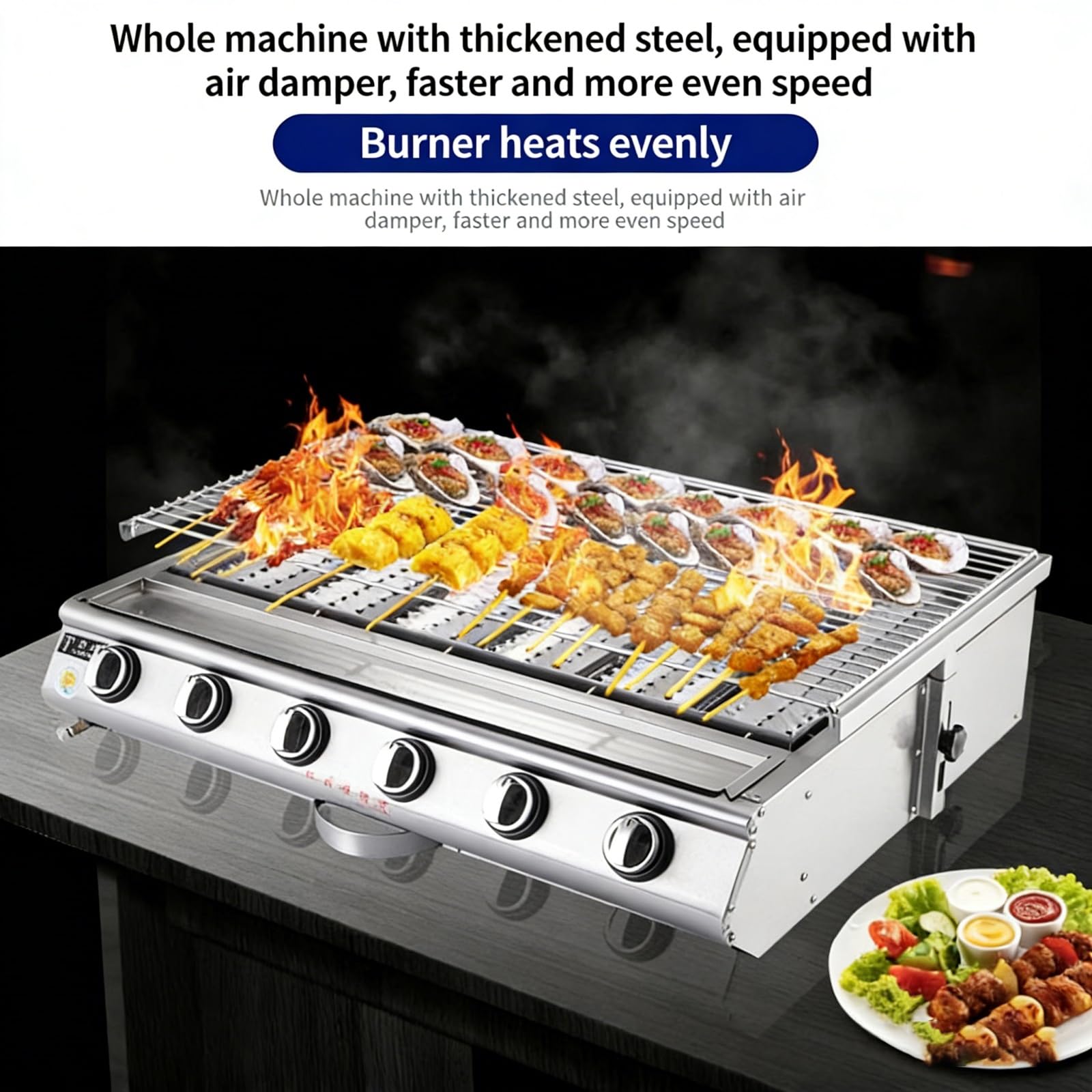 Barbecue a gas a 8 fuochi, in acciaio inox, per esterni, con altezza regolabile, vassoio di raccolta dell'olio, per feste, campeggio, picnic