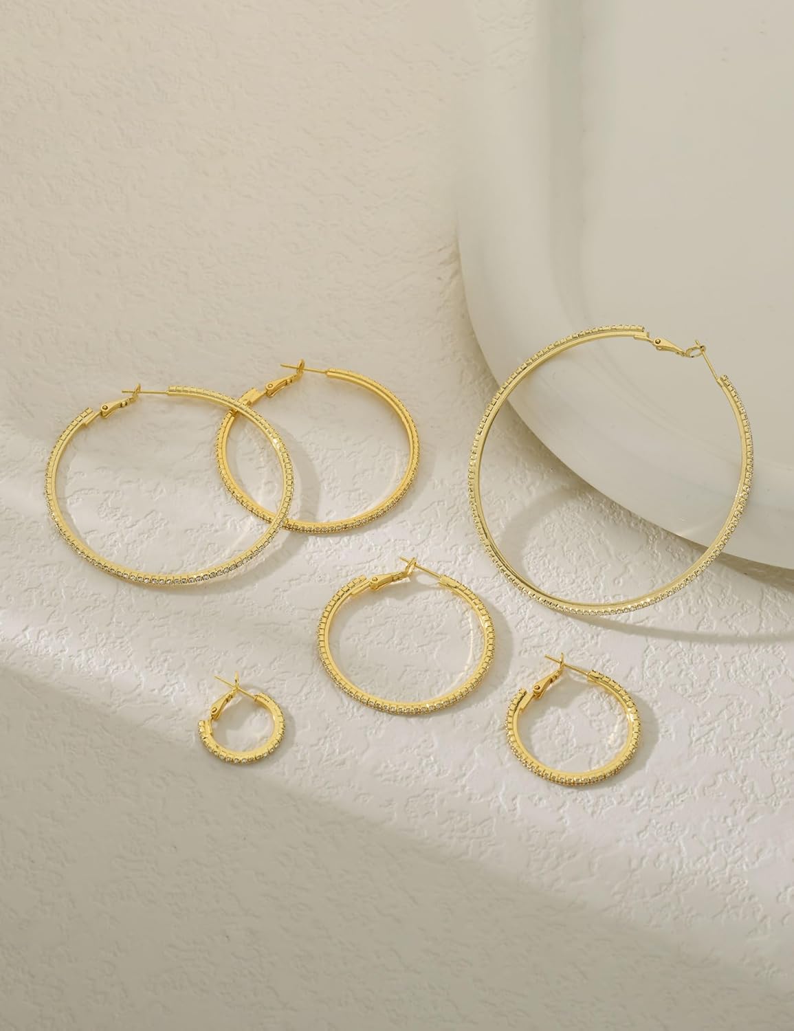 Kainier Gold Hoop Earrings for Women Hypoallergenic Sterling Silver Post Lightweight Hoops Jewelry 20mm-70mm Large Gold Earrings Textured or Zircon Rhinestone Design Trendy Statement Gift Jewelry - Image 7