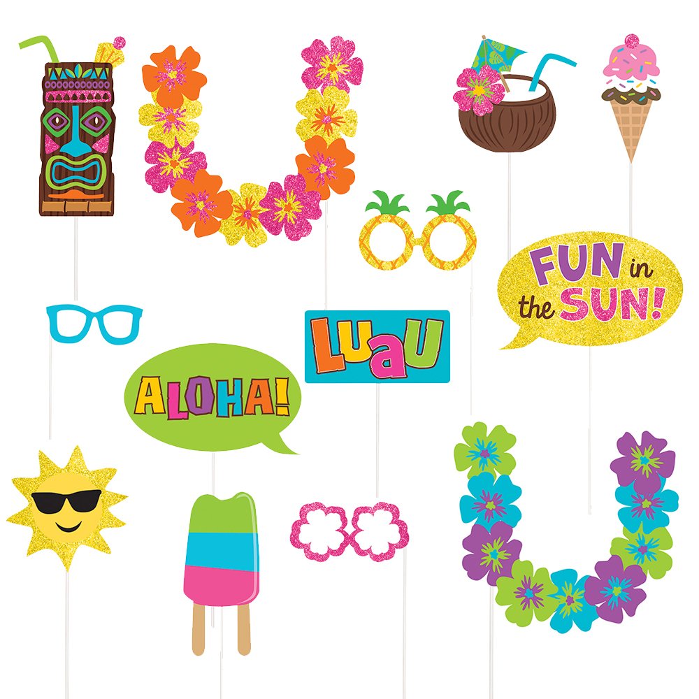 Amscan Multicolor 398394 Colorful Party Photo Props Kit With Hawaiian Luau Theme - 13Pcs