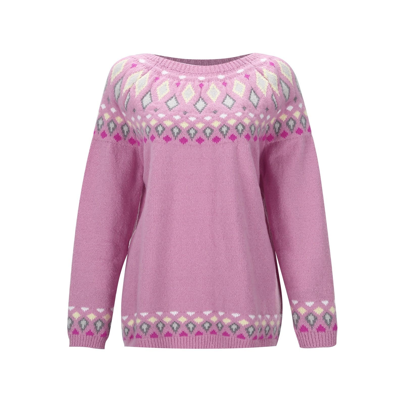 Pullover da donna Fair Isle a maniche lunghe maglioni casual fantasia vacanza maglia allentata maglioni da donna per autunno e inverno top in cotone caldo maglioni invernali maglioni invernali morbida