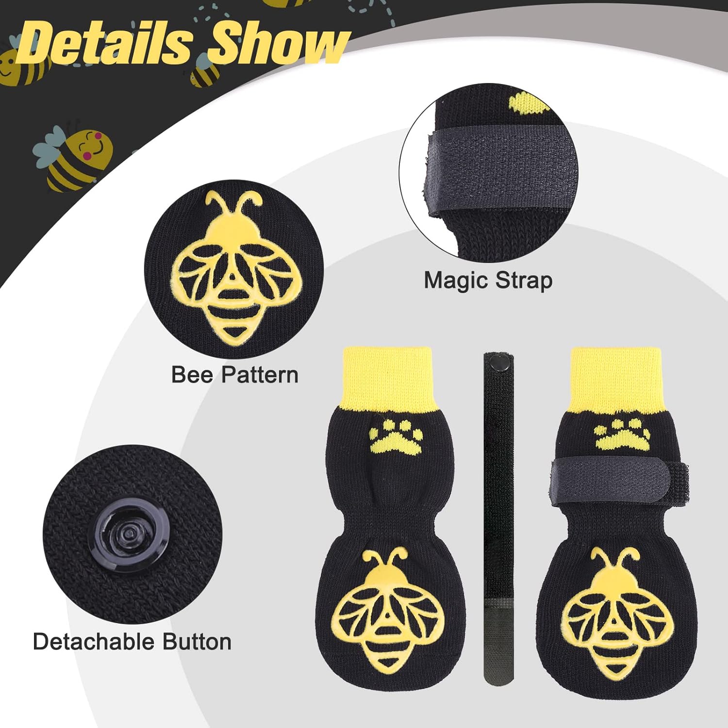 expawlorer anti slip dog socks to prevent licking paws,winter dog boots & paw protectors,dog booties for hardwood floors with grippers,dog shoes for hot/cold pavement small medium large senior dog medium bee