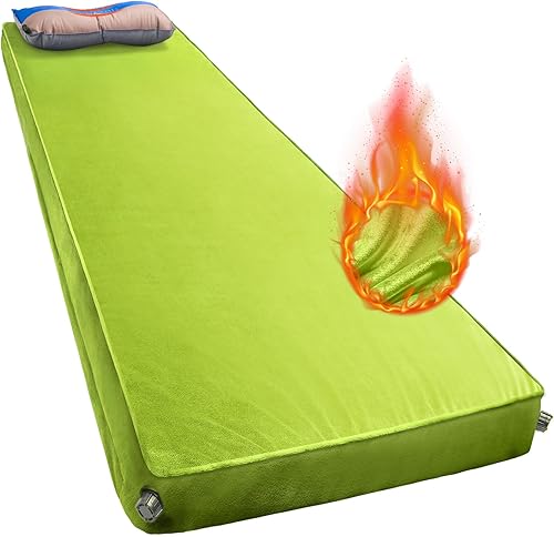 MEREZA Almohadilla de dormir autoinflable más gruesa, de espuma viscoelástica, con almohada, colchón de aire inflable, tapete de campamento para