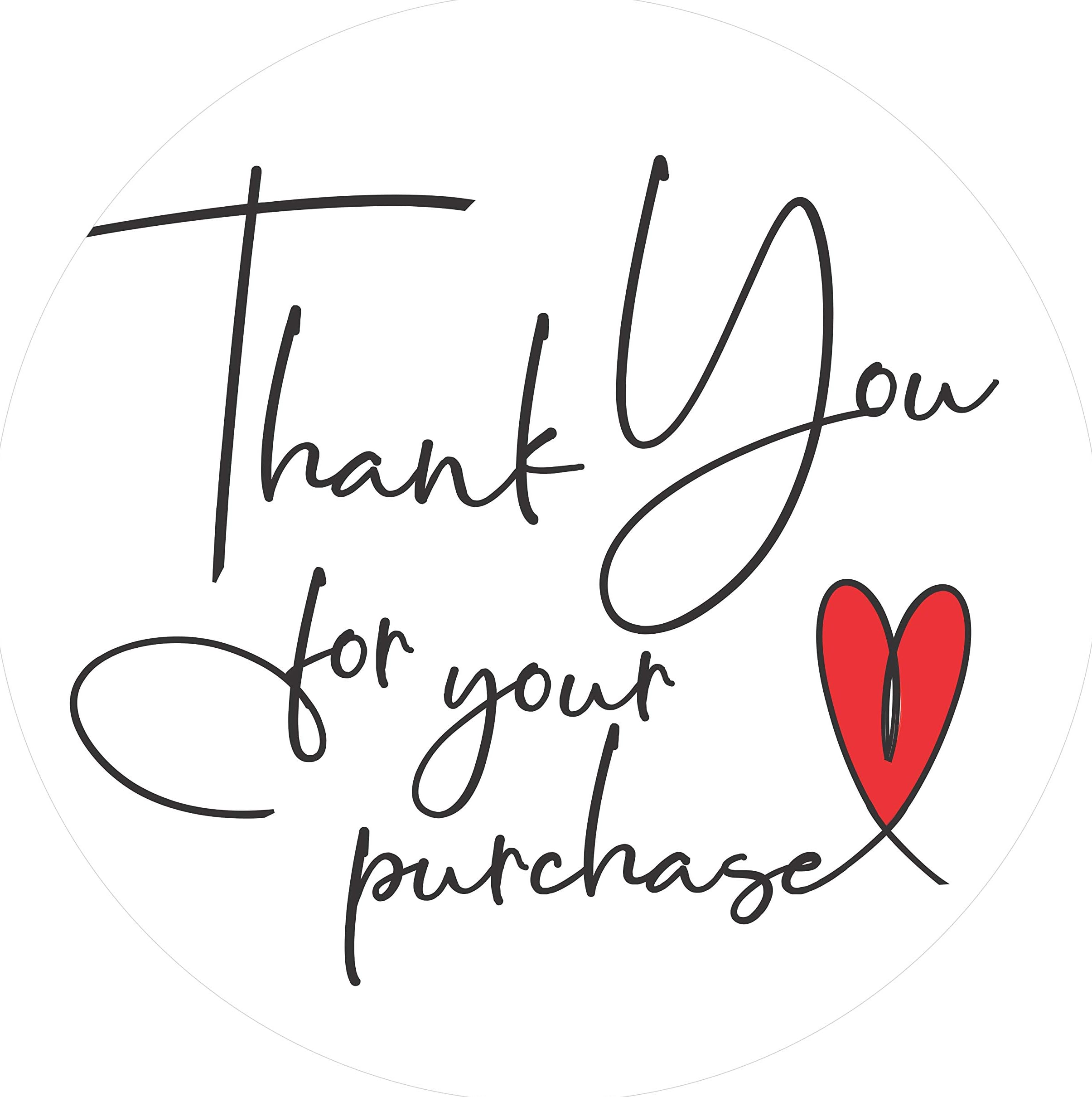 easykart labels 300 Thank You for Your Purchase Sticker Labels | White Background with Red Heart Design | 2" Inch Round | Highly Recommended for Small Business Owners