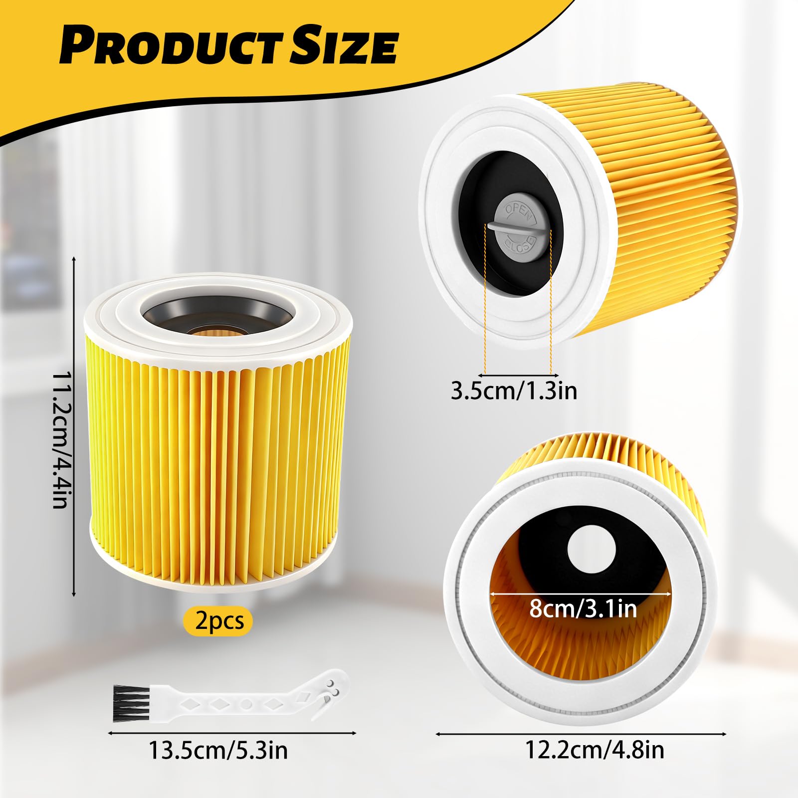 Set di 2 Filtro a Cartuccia di Ricambio Compatibile con Kärcher WD3 Premium, WD2, WD3, WD3P, MV2, MV3, Filtro di Ricambio Compatibile con Aspirapolvere Kärcher 6.414-552.0/64145520