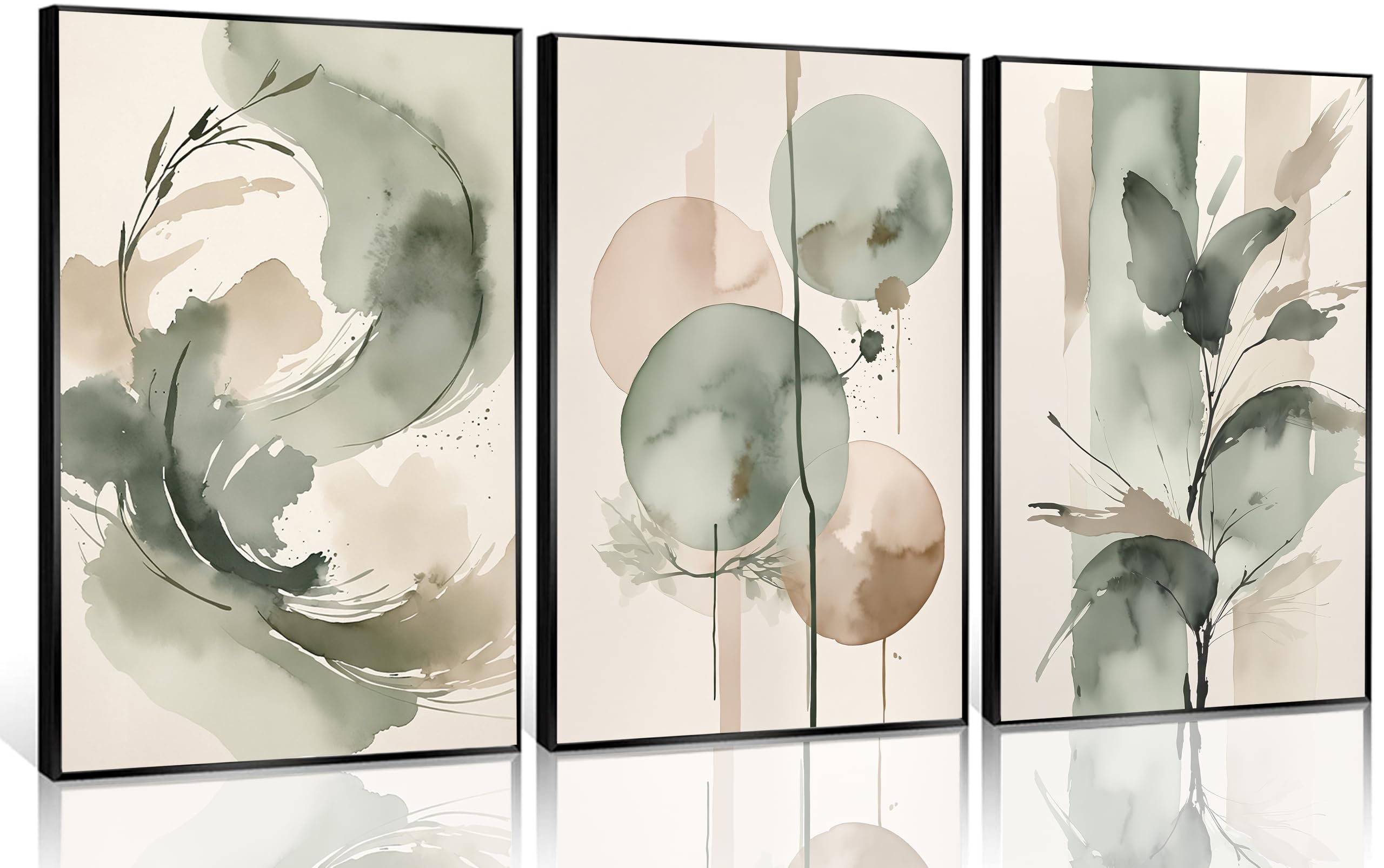 LMYSXAOZ 3Pcs Unframed Sage Green Abstract Canvas Wall Art Beige and green abstract floral butterfly Posters Prints Modern Zen Pictures Painting for Yoga Room Bedroom Decoration 20x30inch
