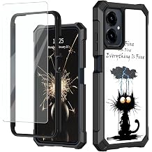 Case for Cricket Icon 2026 with Tempered Glass Screen Protector, Full-Body Protective Shockproof Rugged Bumper Durable Phone Cover Case for AT&T Propel 3 5G, Funny Black Cat