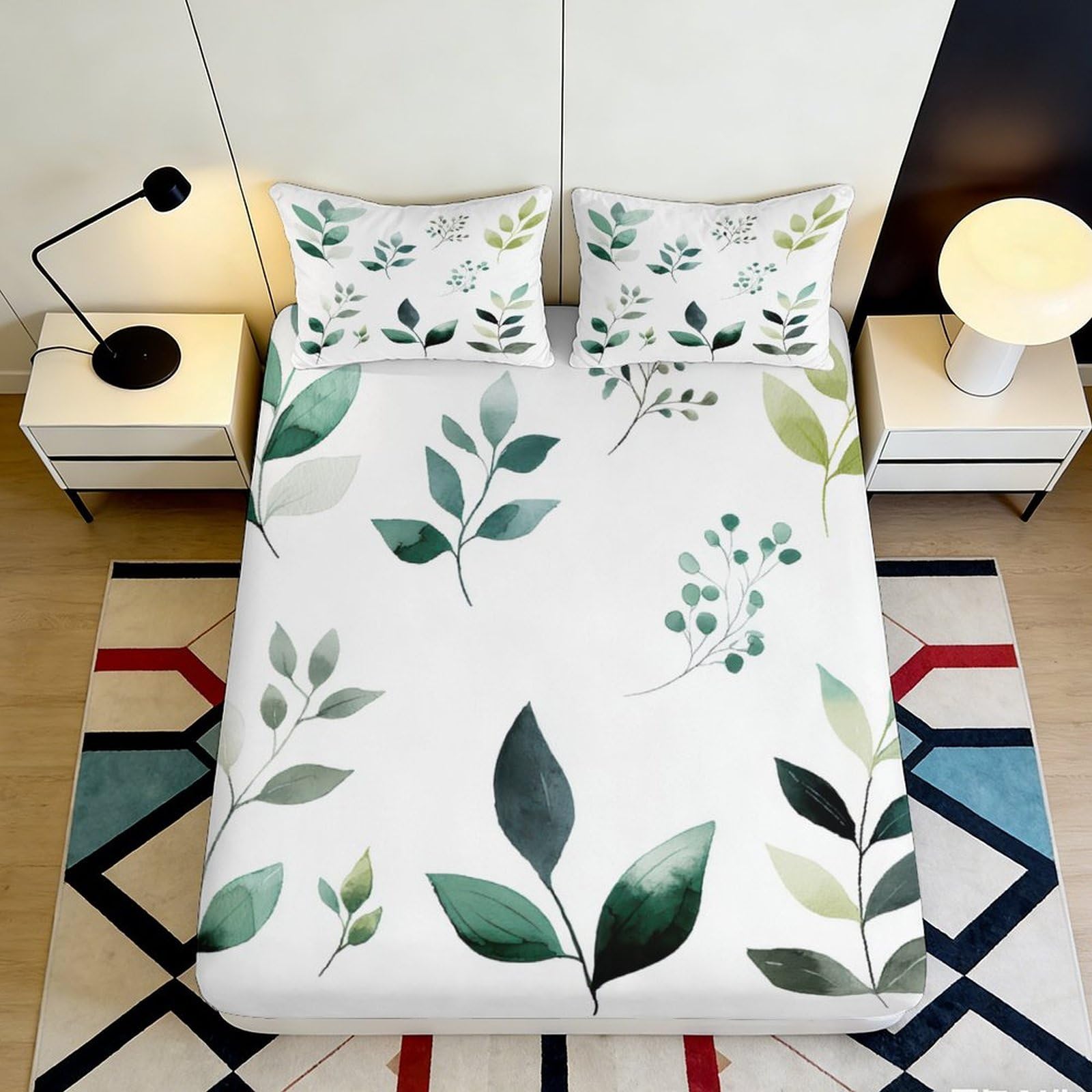 Jqzkxnhpbr Style-4 3D Printed Botanical Leaf Fitted Sheet Microfiber Soft Anti-Slip Green Plant Mattress Cover Bedroom Decor 90X200x25cm