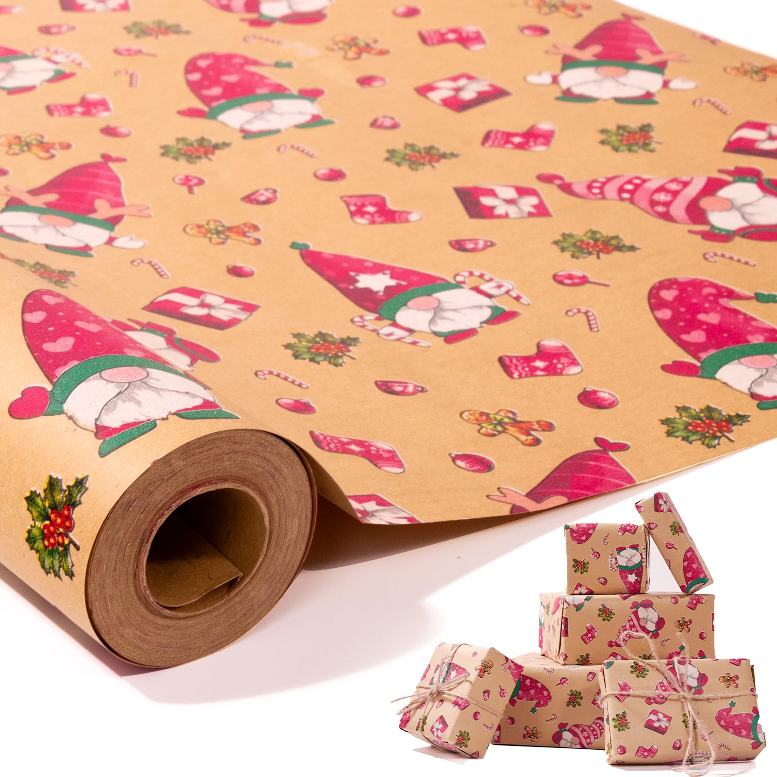Christmas Wrapping Paper Roll,43cm x 15m Xmas Gift Wrapping Paper,Kraft Xmas Wrap paper for Christmas, Party,Festive Decorations (red gandalf)