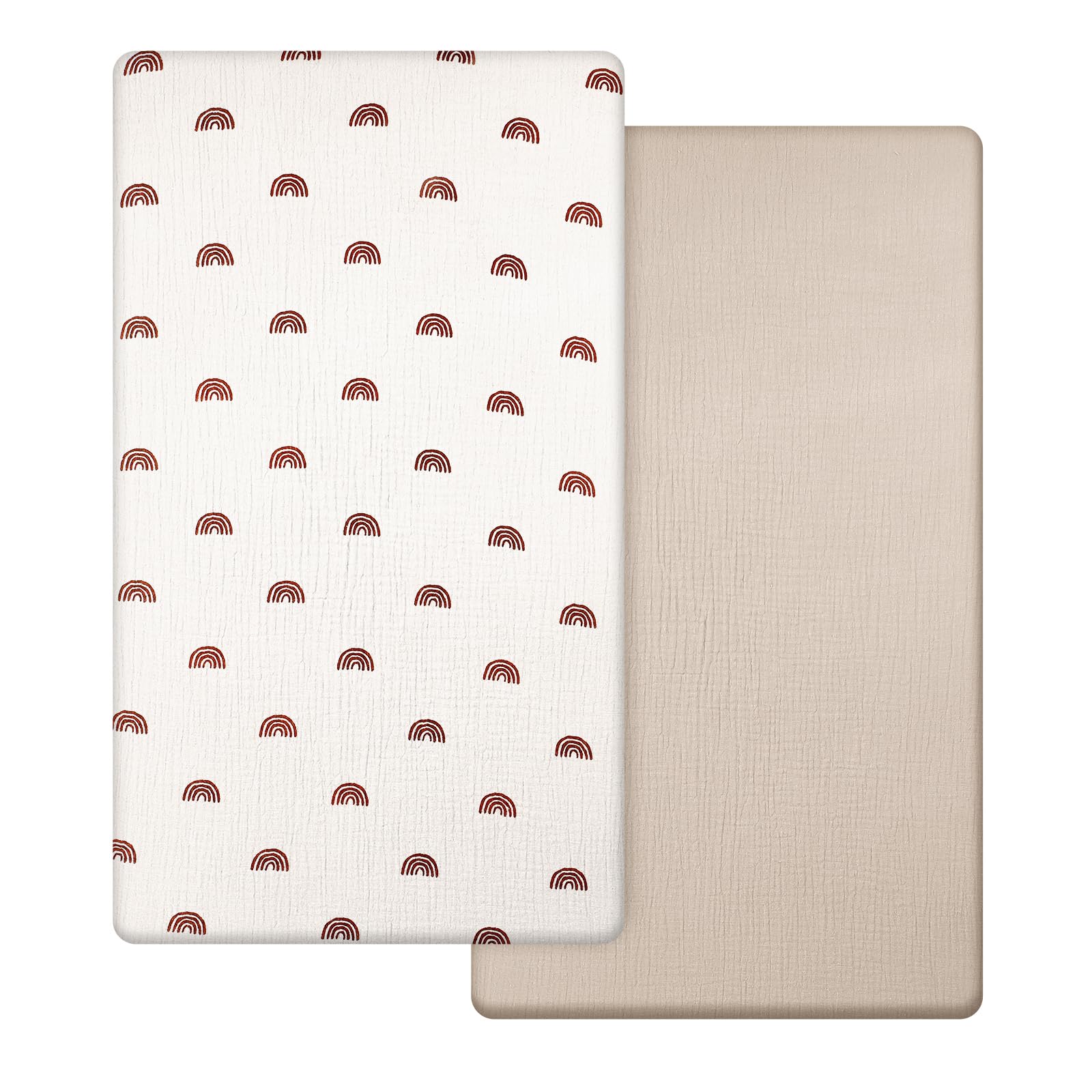 Peepeemax Kinder Spannbettlaken 70x140 cm, Musselin Baumwolle Bettlaken Kinderbett, Weich und Atmungsaktiv Matratzenschoner Laken für Beistellbett Babybetten Kinderbett, 2er Pack, Regenbogen